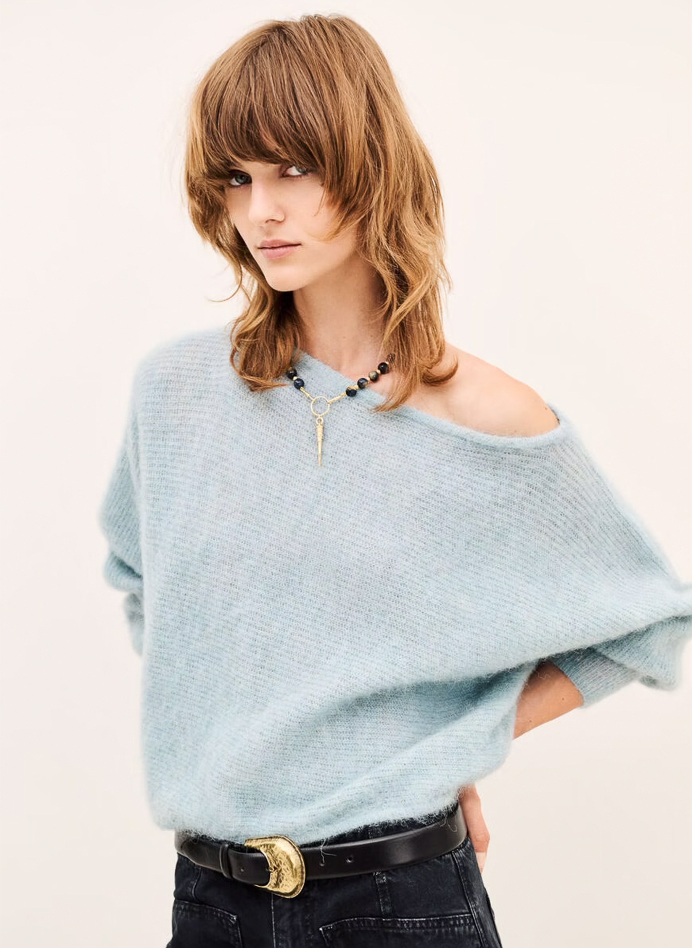 Pull ample col bateau en alpaga mélangé suela BA&SH Blauw