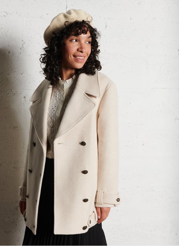 Manteau col tailleur droit en laine et cachemire mélangé fletcher Blanc by MAISON 123 MAISON 123 Manteau col tailleur droit en laine et cachemire mélangé fletcher Blanc