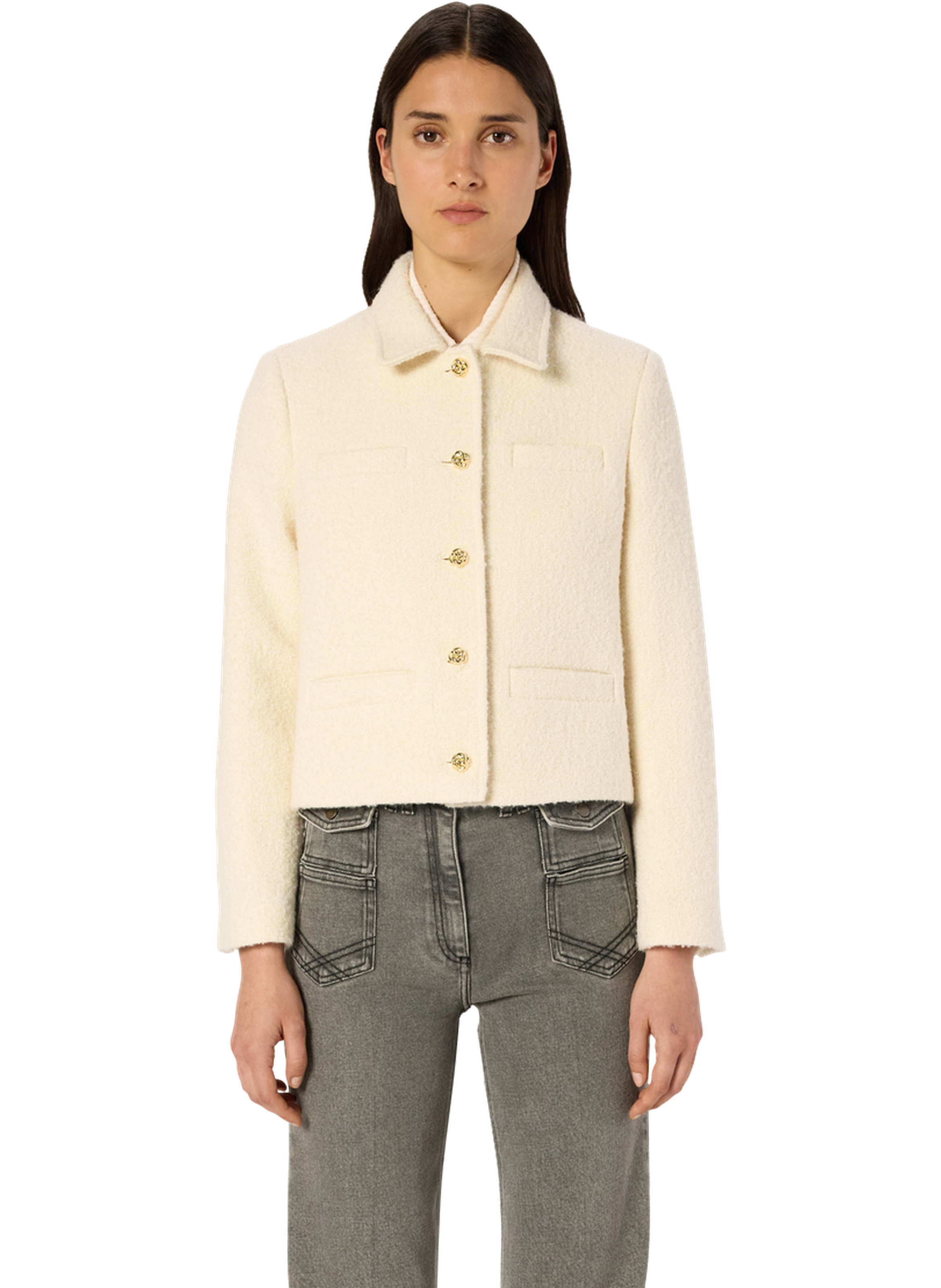 Veste Courte En Tweed Uni Norine Beige Gerard Darel Femme 