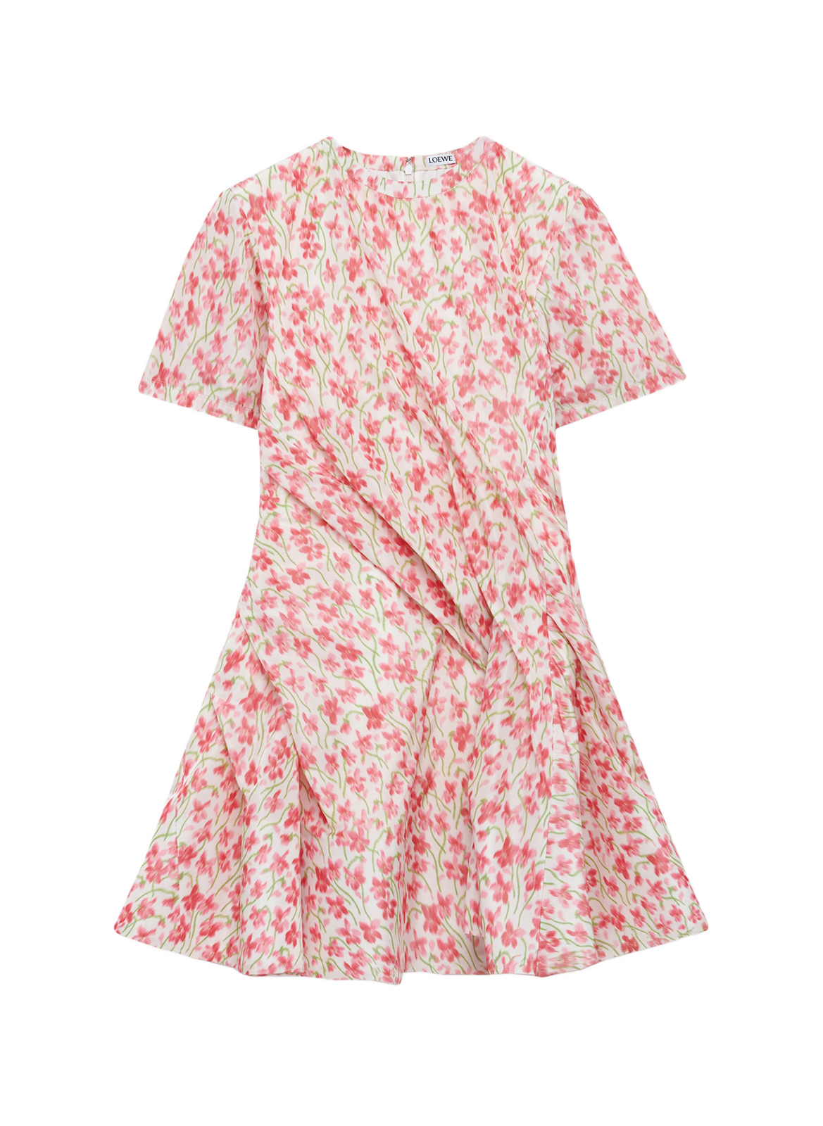Twisted short dress with flower print in mixed silk LOEWE Pink