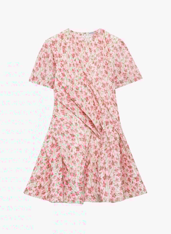 Robe courte torsadée à fleurs en soie mélngée | Rose by LOEWE Robe courte torsadée à fleurs en soie mélngée Rose