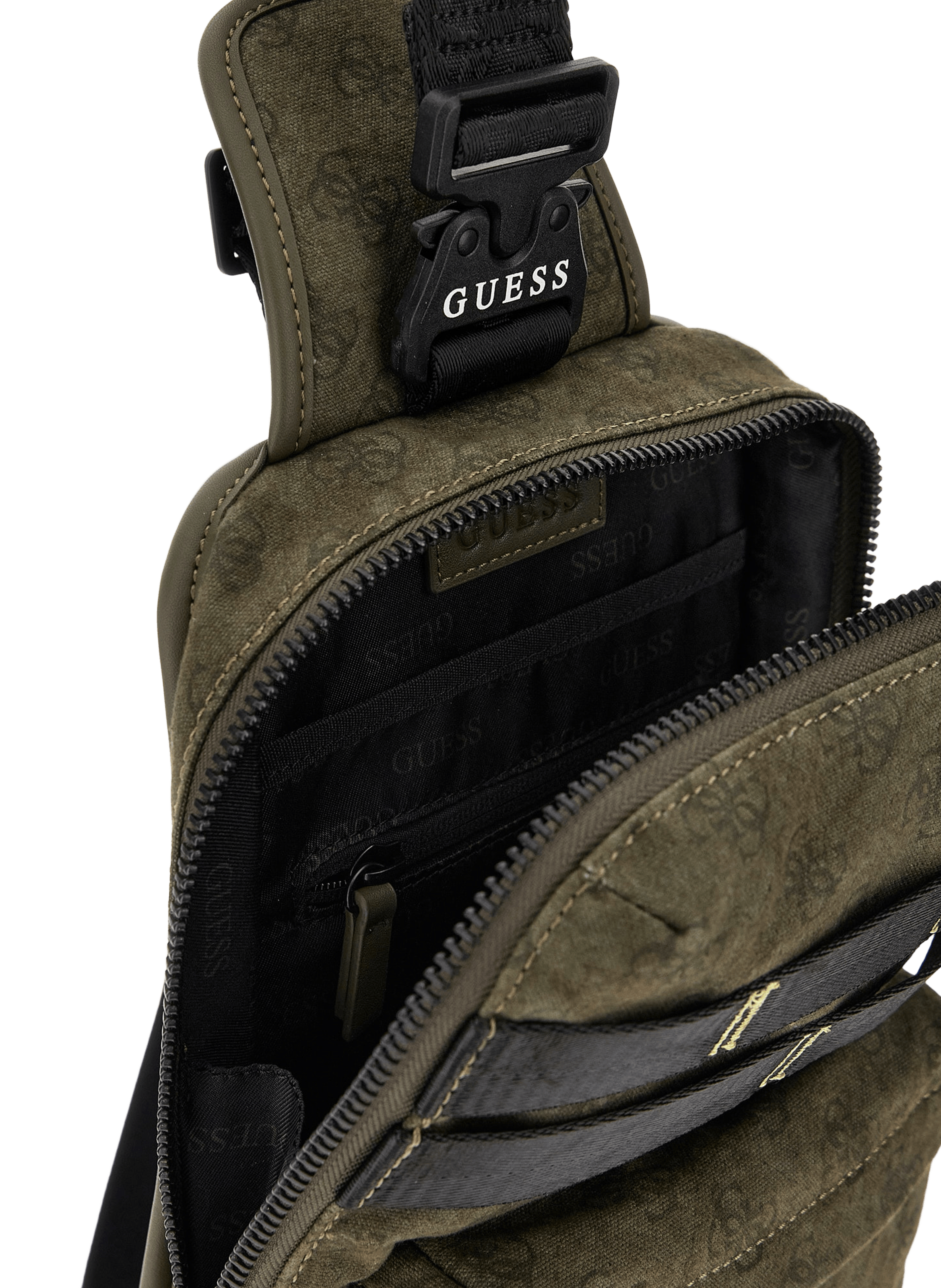 Sac à bandoulière à logo en coton GUESS Kaki