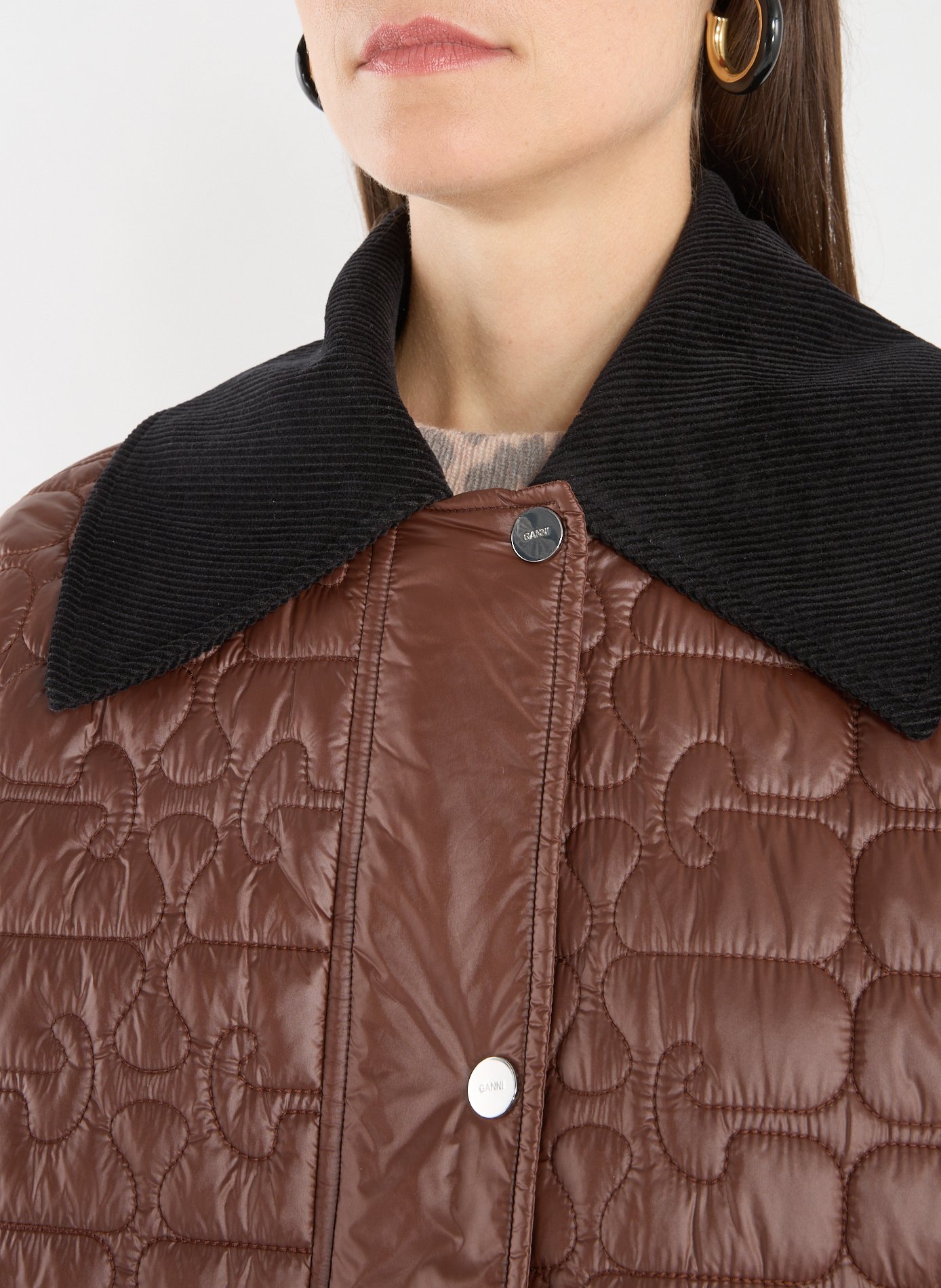 Long quilted jacket GANNI Brown