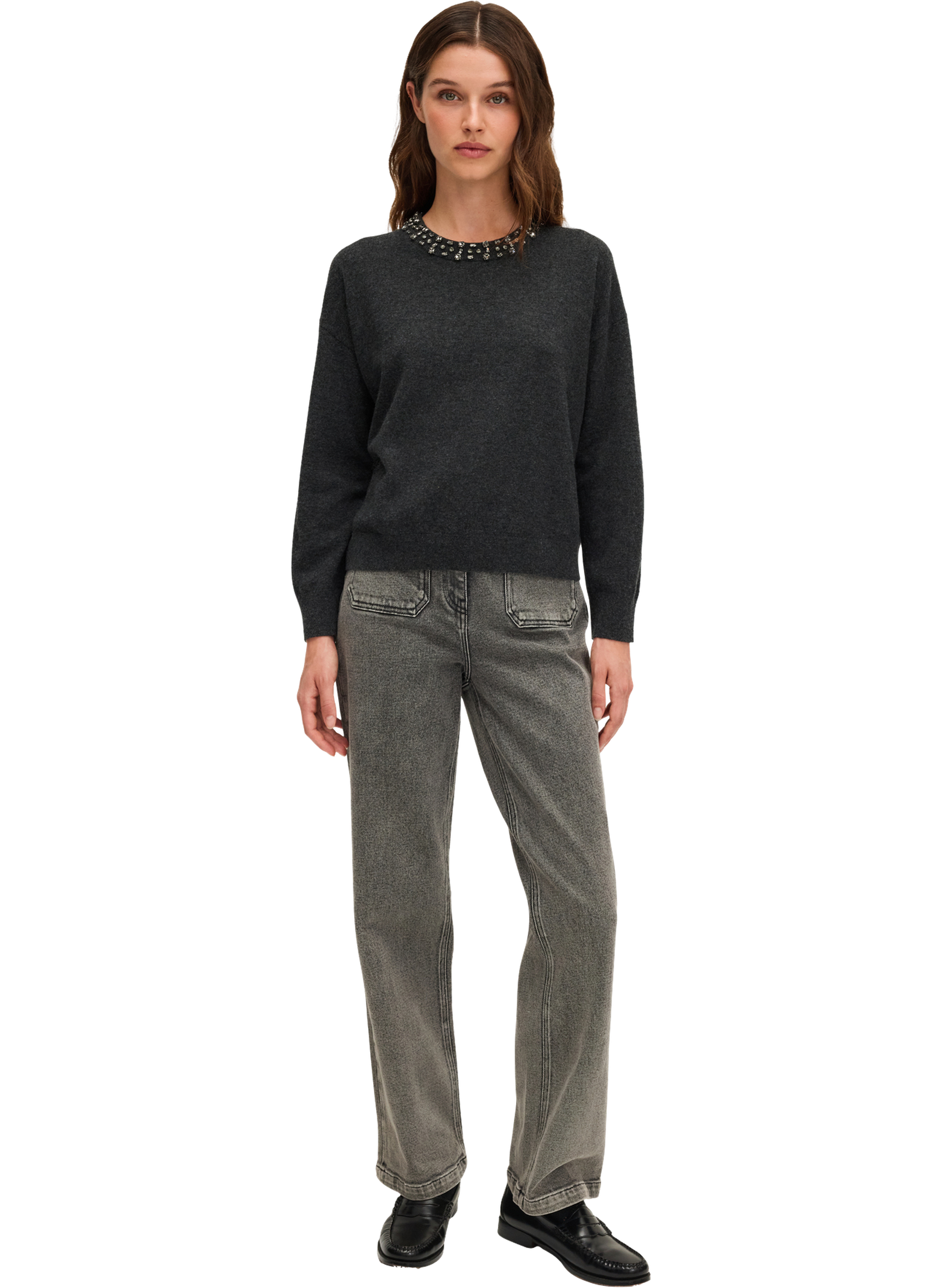 Pull en laine au col en strass - edia PABLO Gris