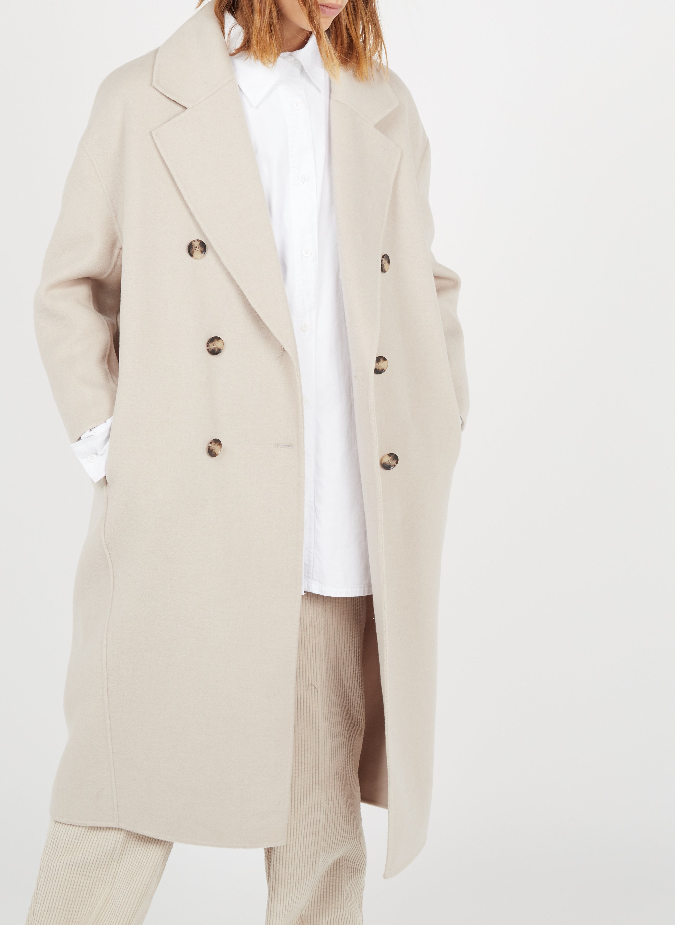 Pantalon large taille haute en velours côtelé padow AMERICAN VINTAGE Beige