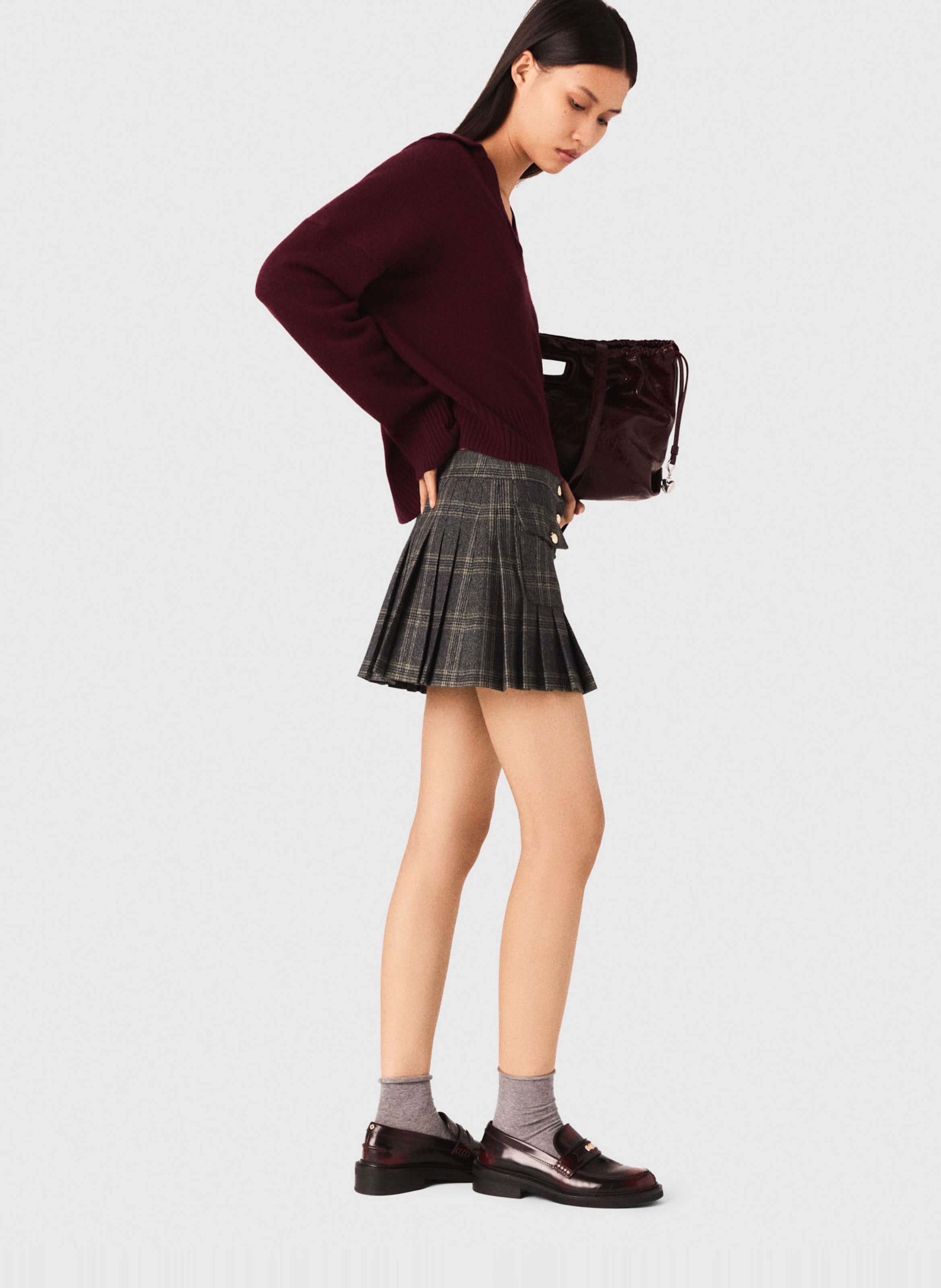 Jupe courte à carreaux MAJE Gris