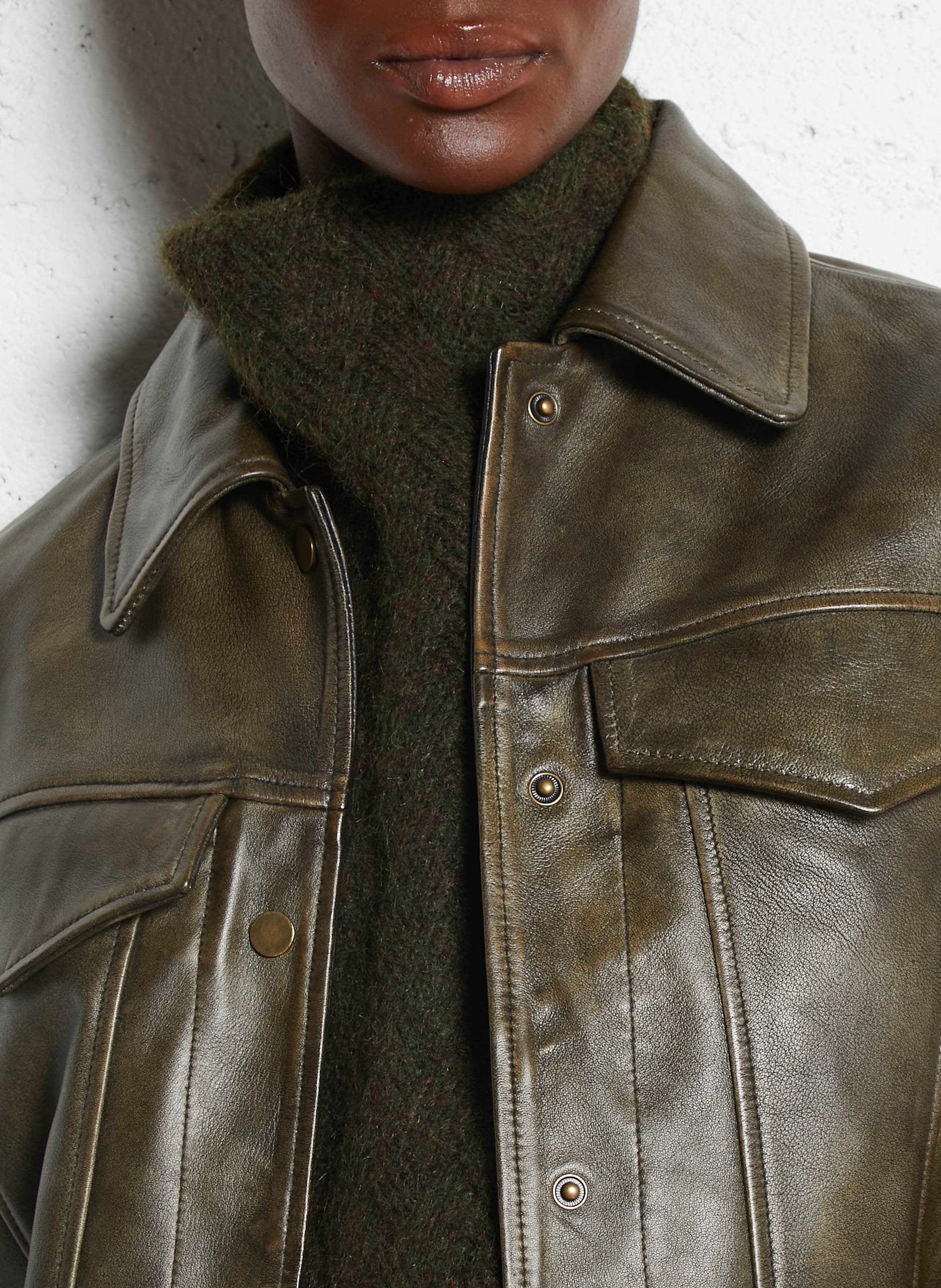 Veste col classique en cuir fierce MAISON 123 Kaki