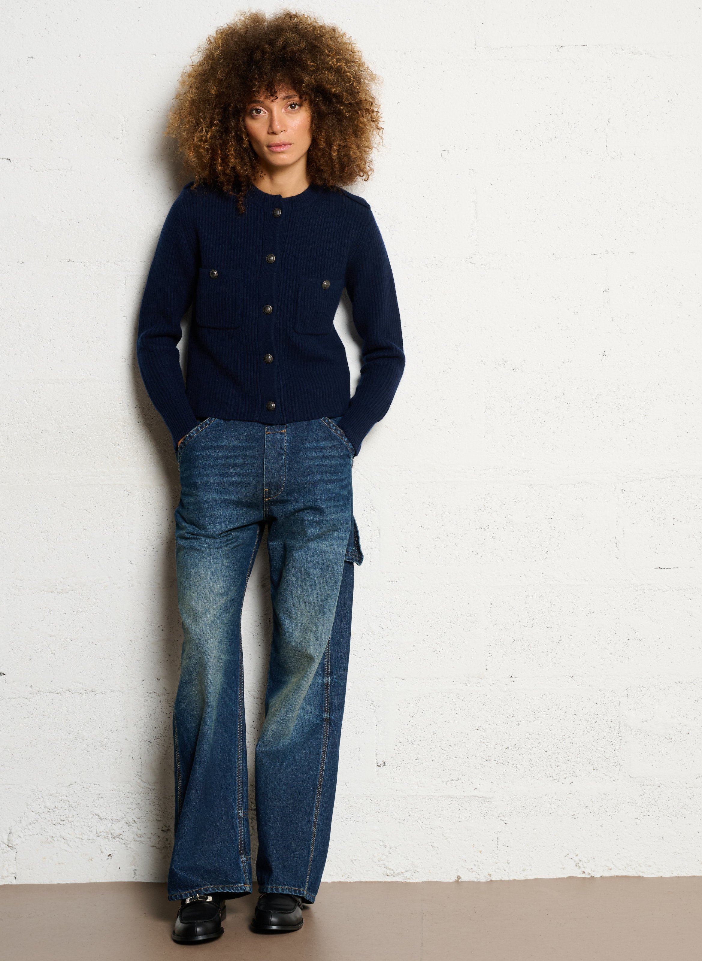 Gilet en laine col rond IKKS Bleu