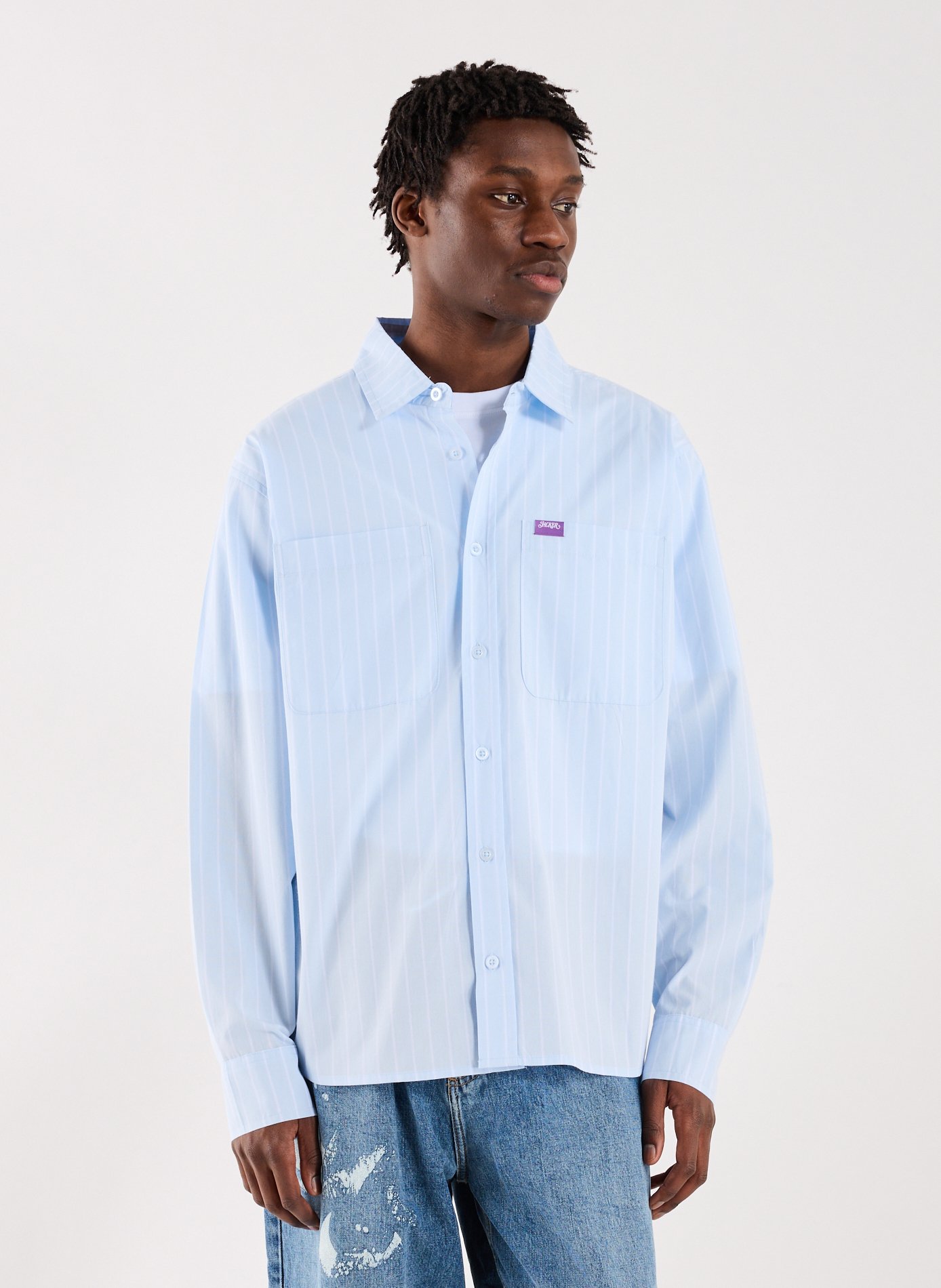 Oversized Striped Cotton Shirt JACKER. Blue
