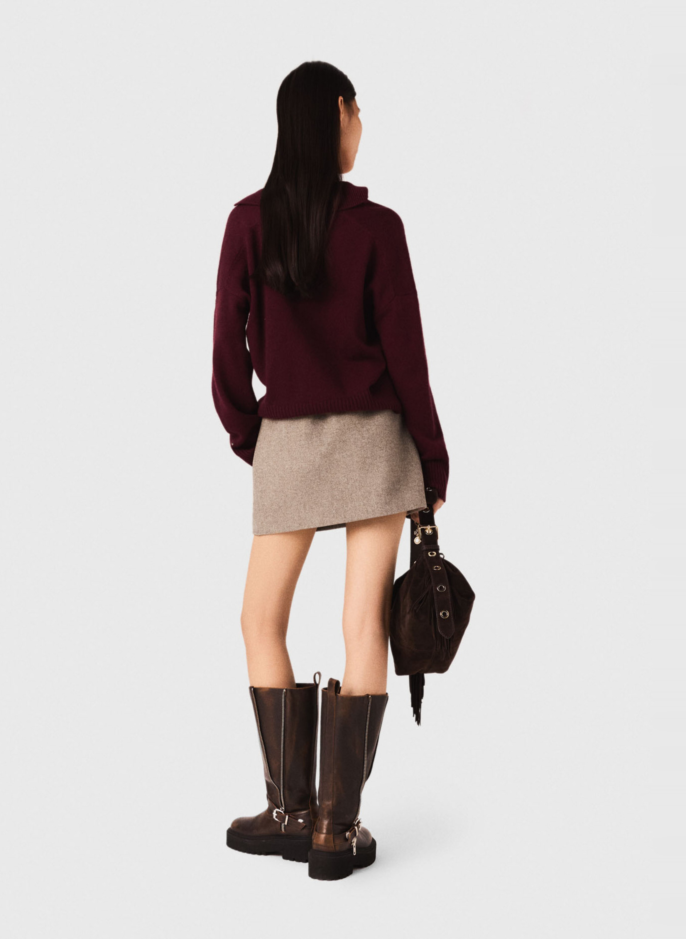 Jupe courte en laine mélangée MAJE Beige