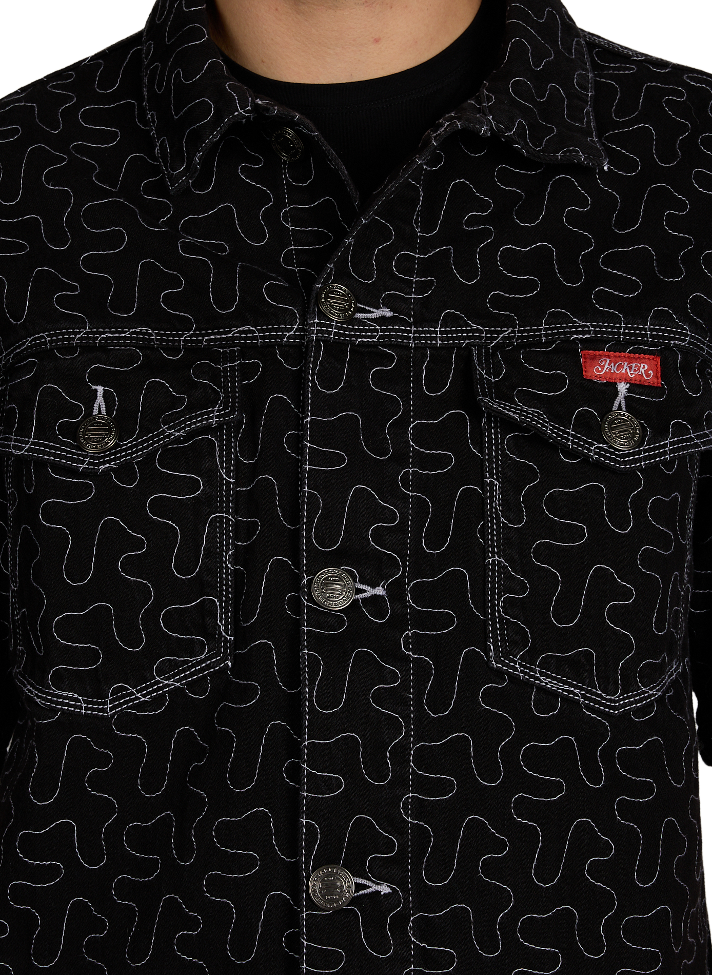Short-sleeved cotton shirt with pattern JACKER. Black