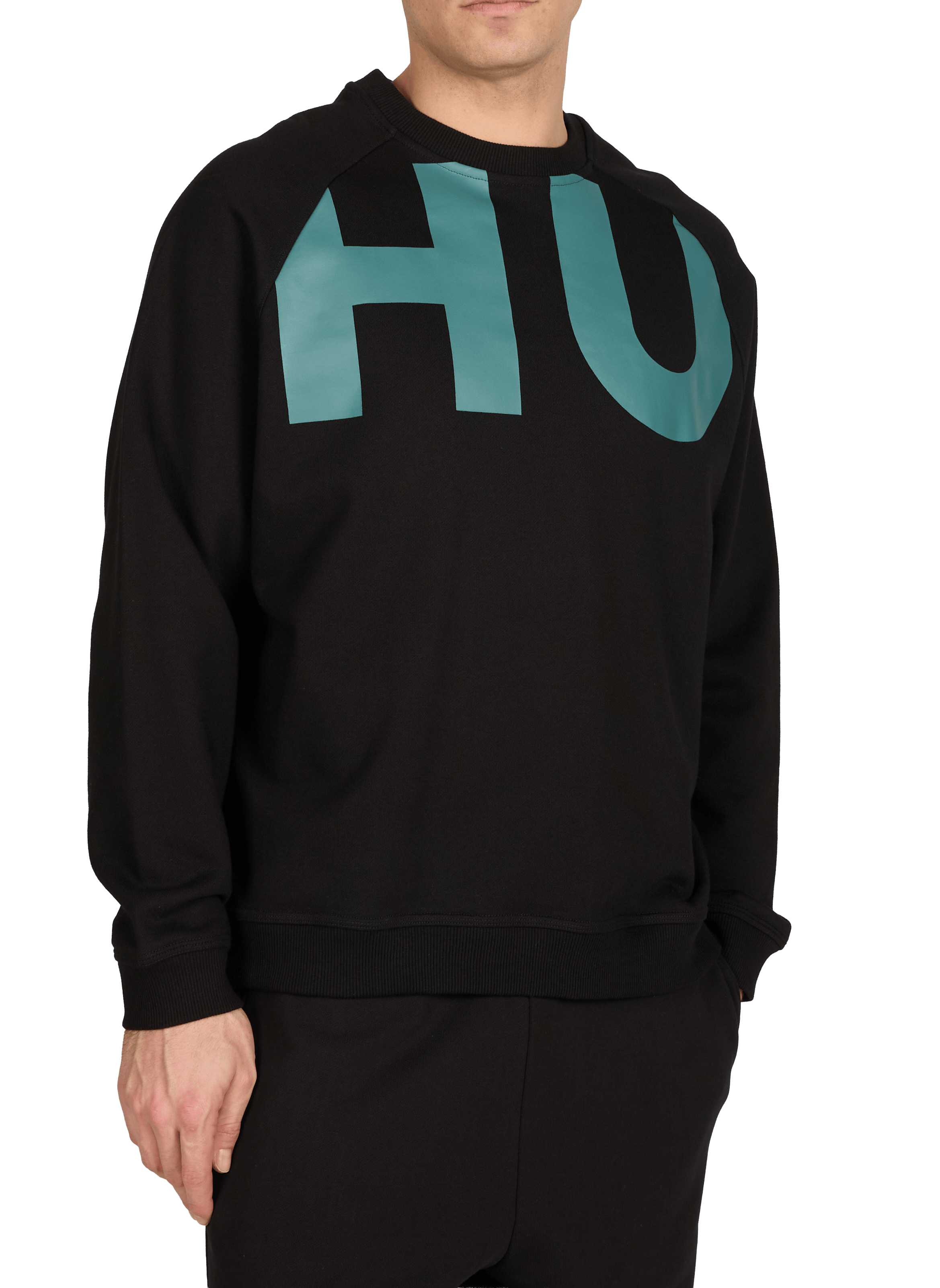 Sweat imprimé à col rond en coton HUGO BLUE Noir