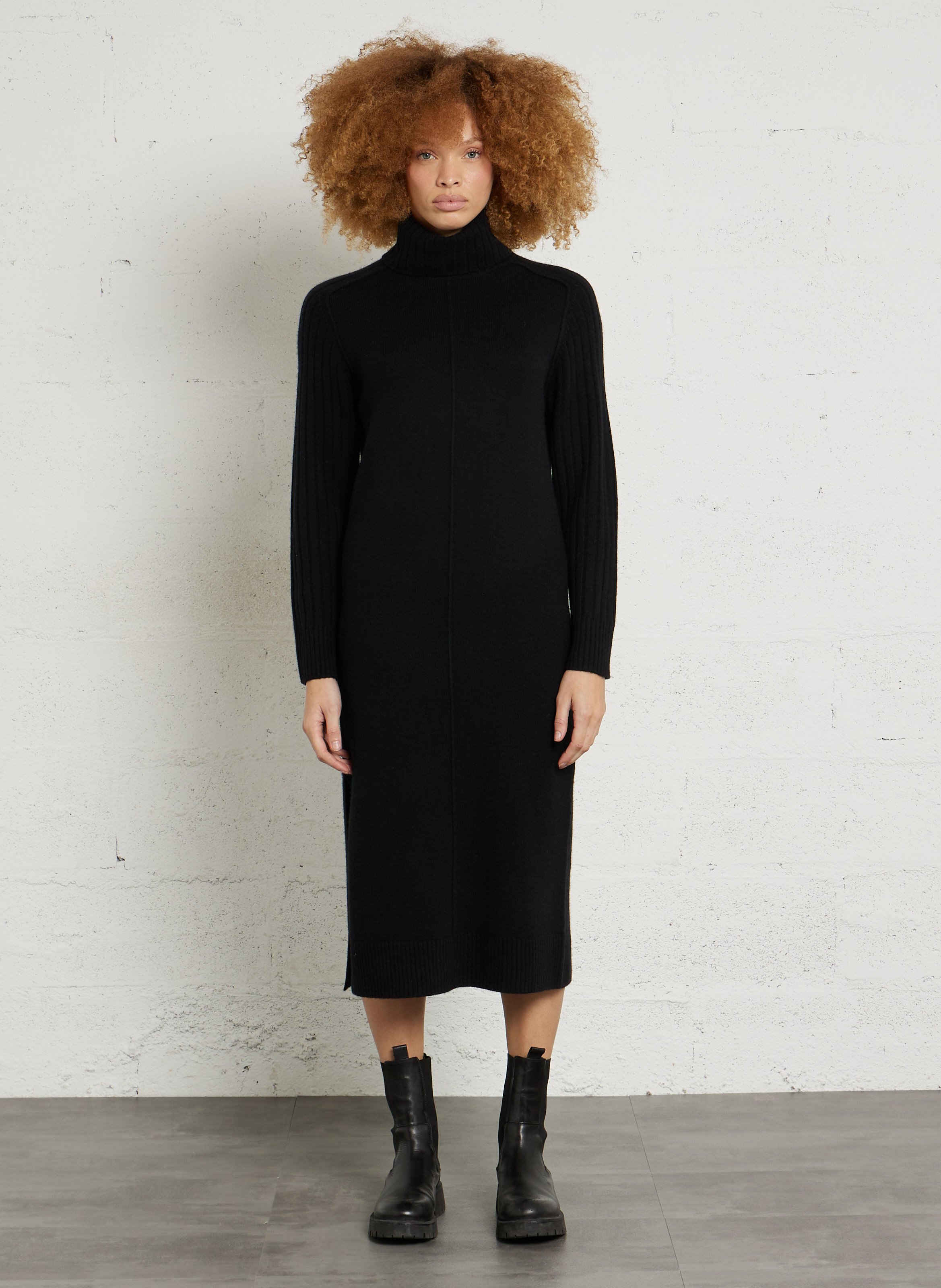 Robe pull droite col roulé en laine bella MAISON 123 Noir