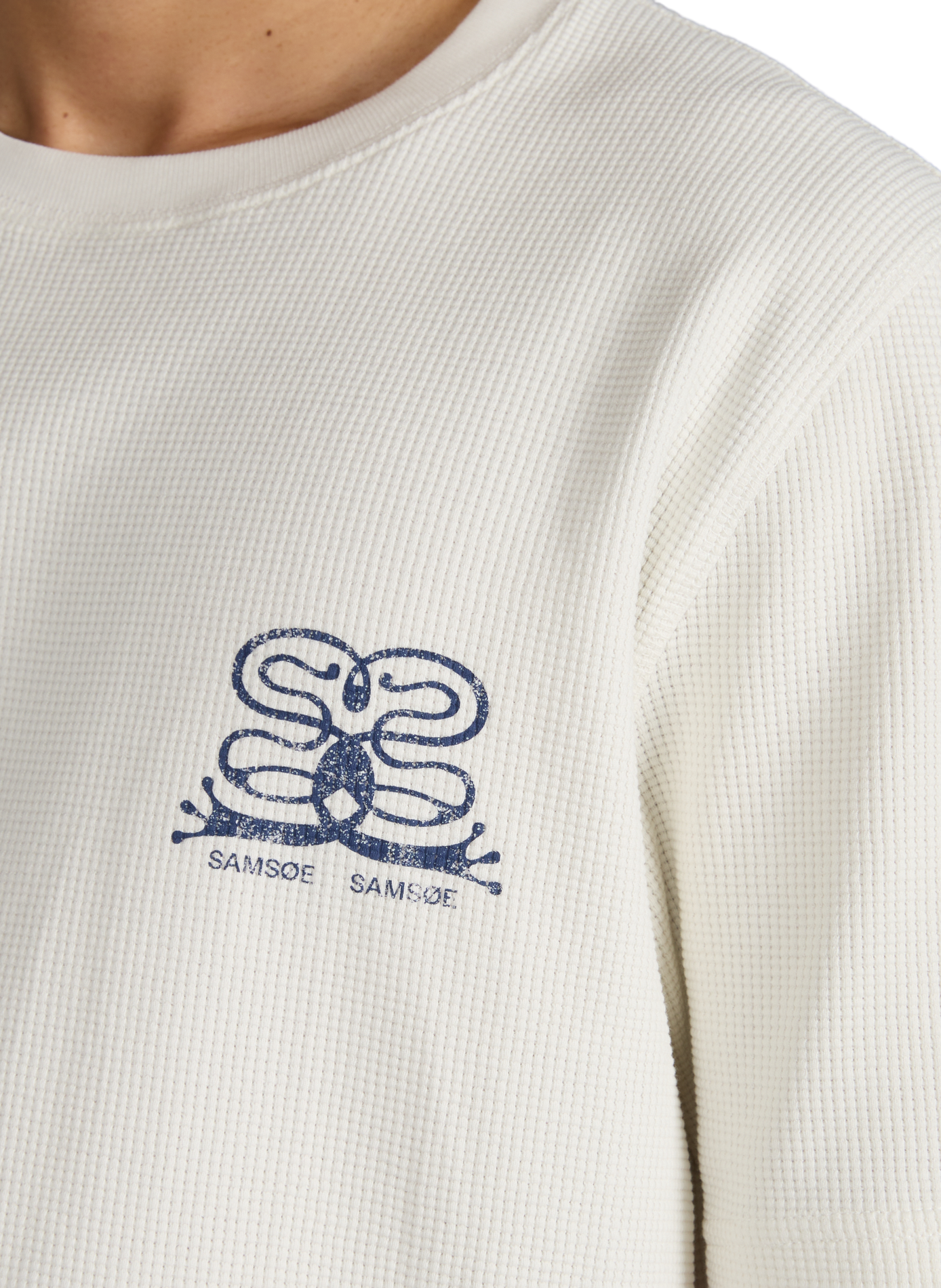 Printed T-shirt in blended organic piqué cotton SAMSOE SAMSOE Beige