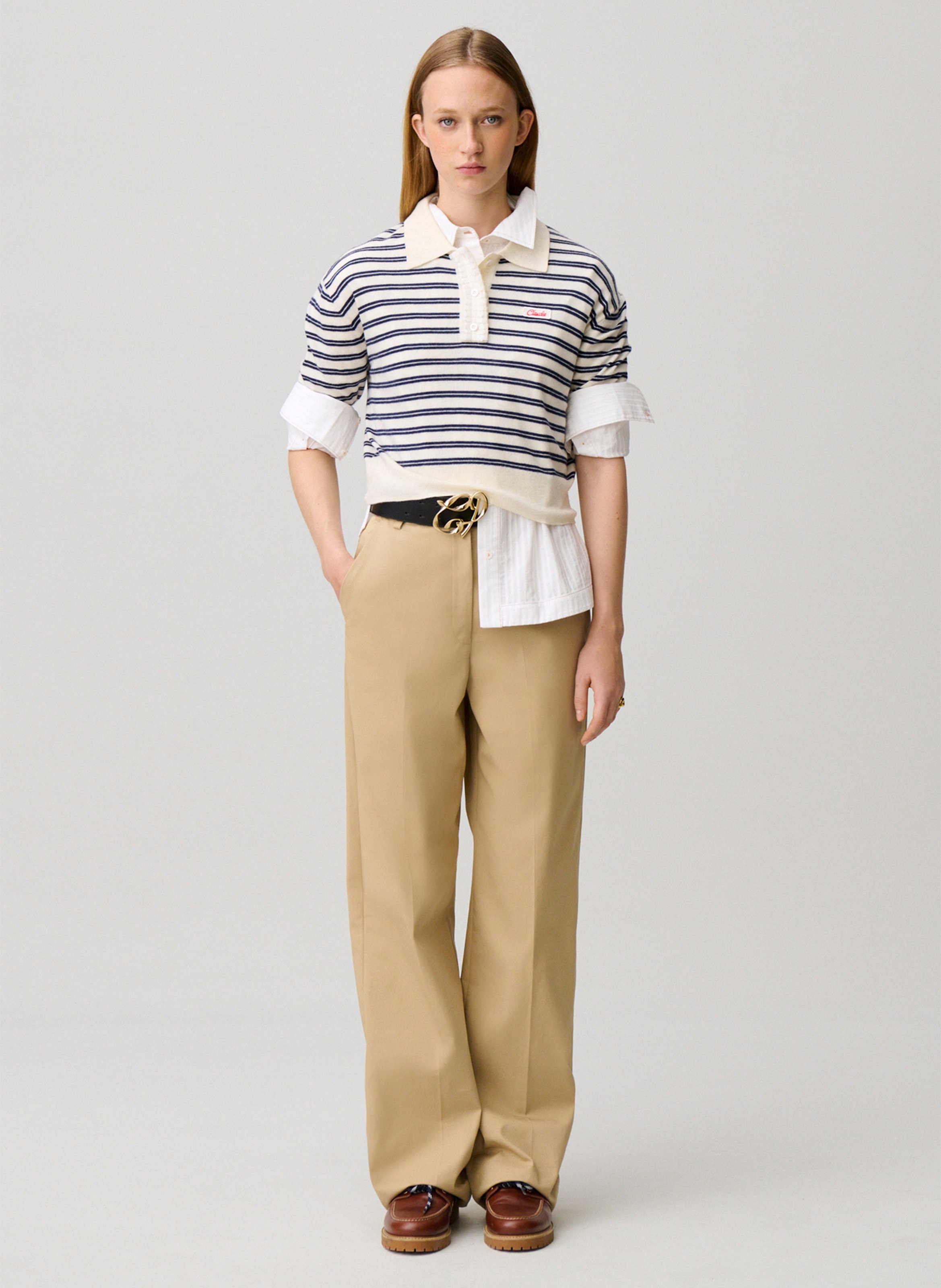 Pantalon droit taille mi-haute en coton CLAUDIE PIERLOT Beige