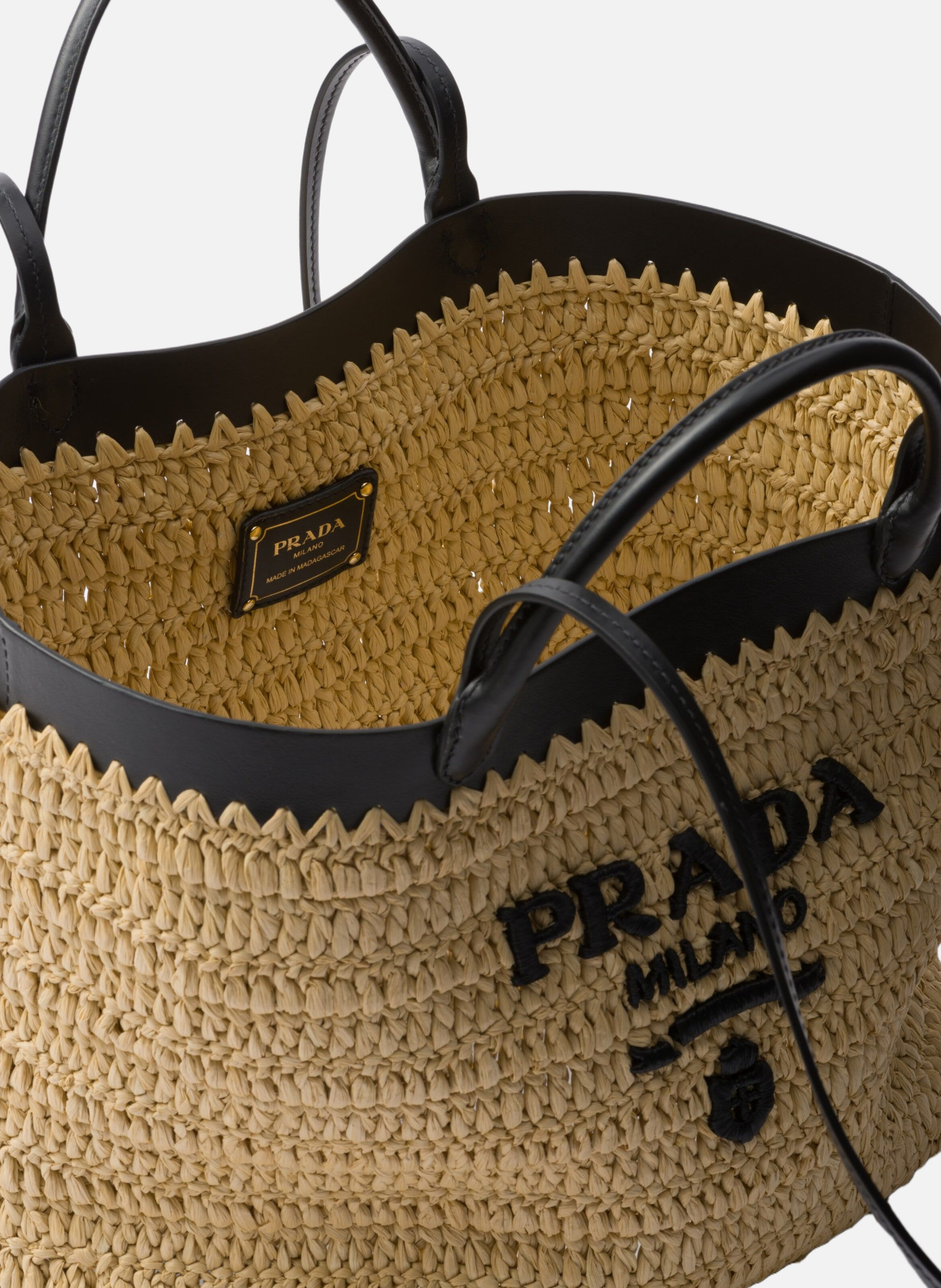 Cabas de taille moyenne en crochet et cuir PRADA Beige