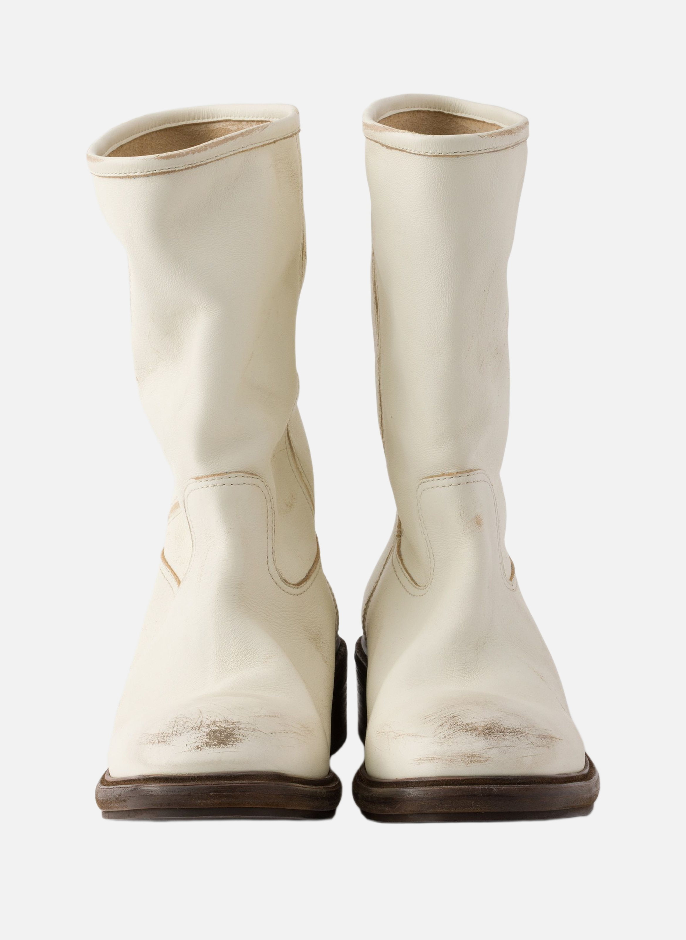 Bottes en cuir à effet vintage PRADA Beige