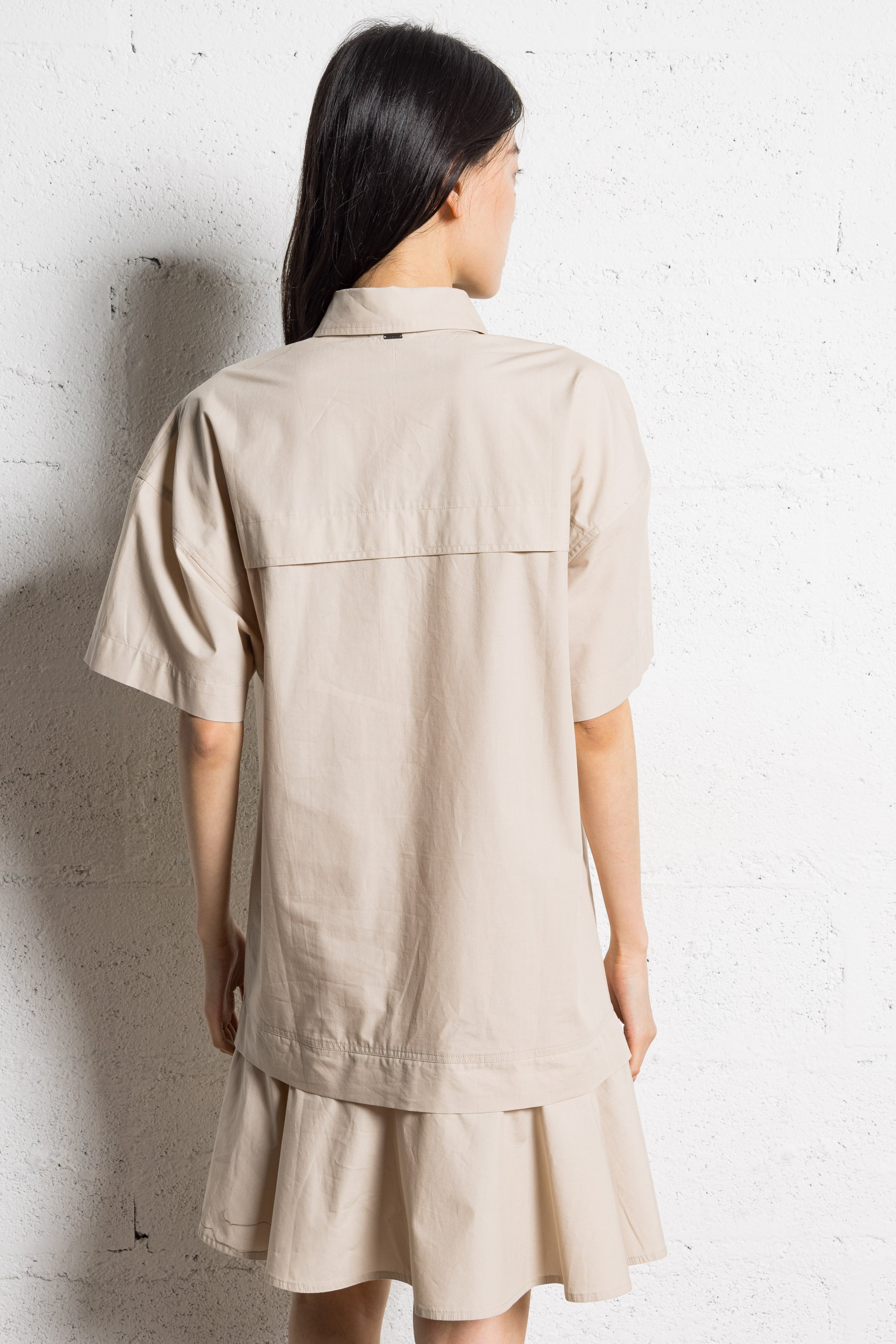 Robe courte trompe-l'oeil jupe en coton IKKS Beige