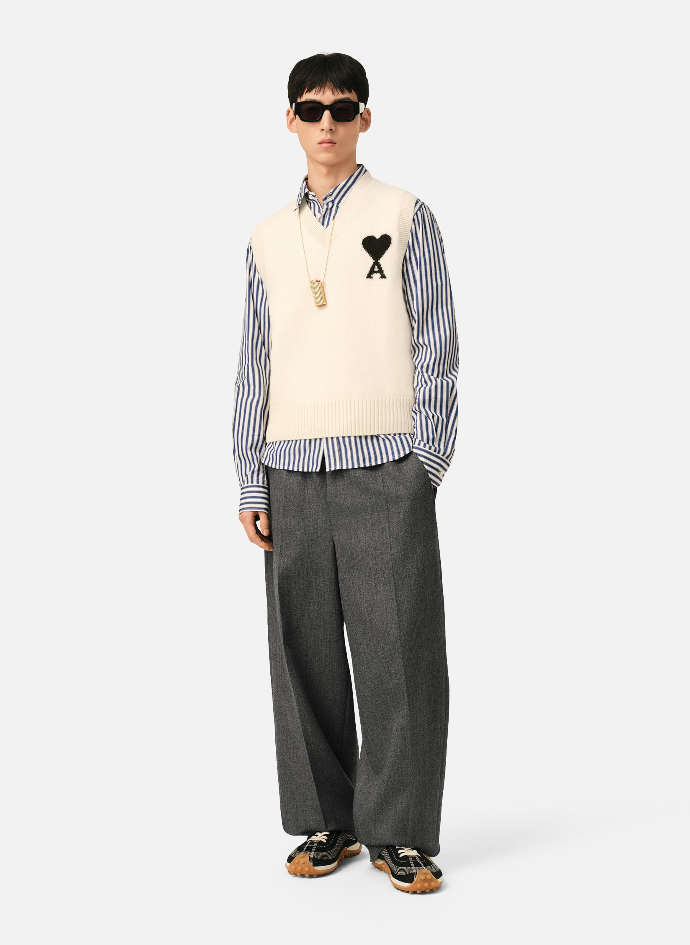 Pull unisexe en laine sans manches ami de coeur AMI PARIS Blanc