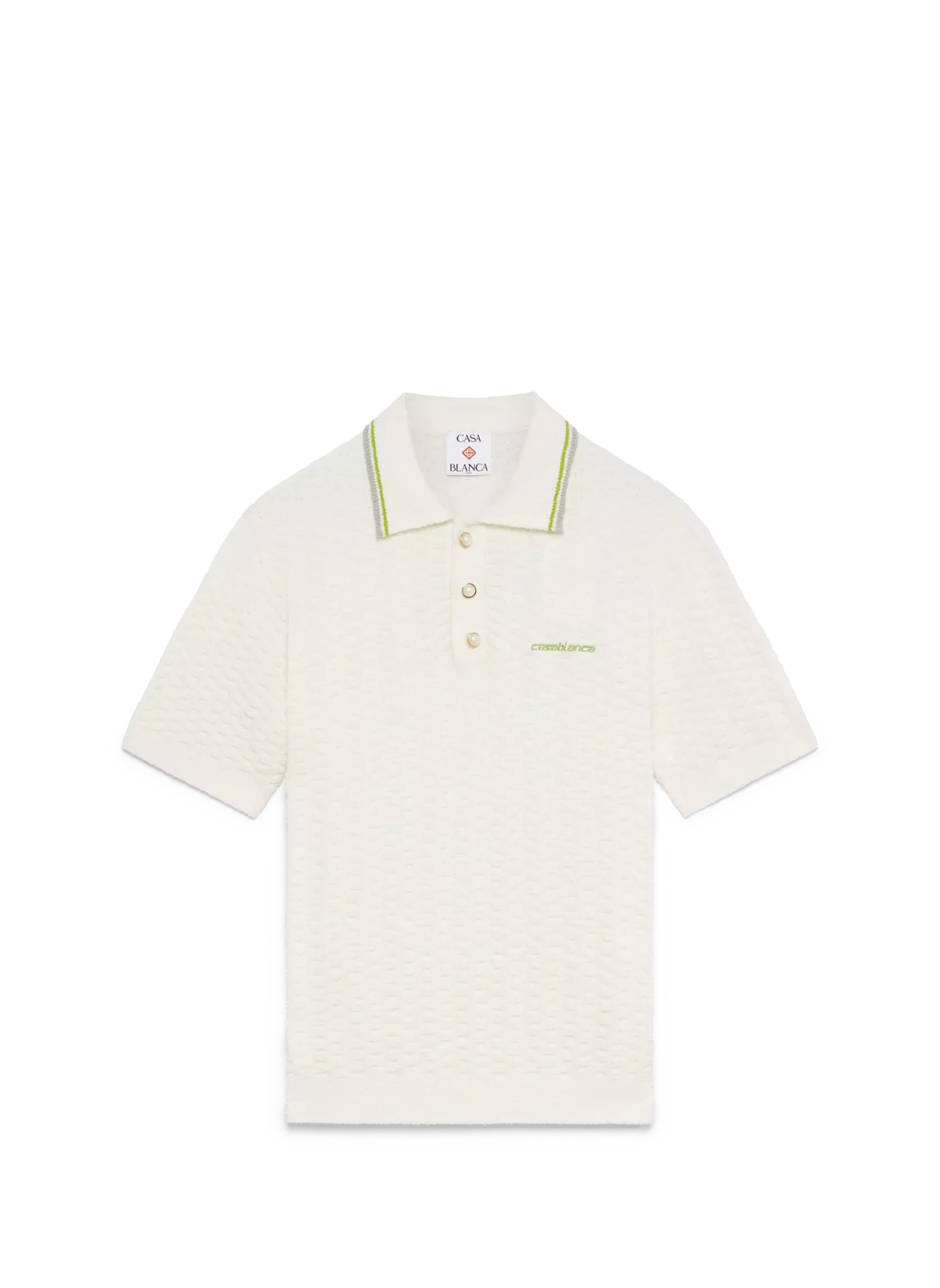 Polo manches courtes texturé en maille de coton mélangé CASABLANCA PARIS Blanc