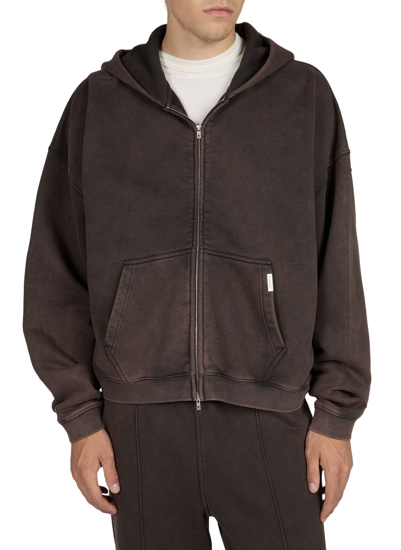 Oversized Hooded Zip-Up Sweatshirt REPRESENT Brown