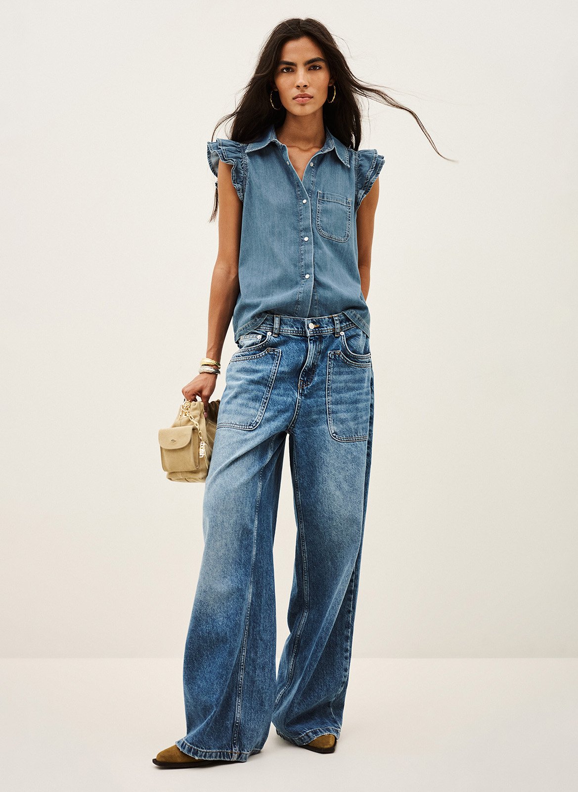 Mouwloze knoopjesblouse van denim yoyo BA&SH Blauw