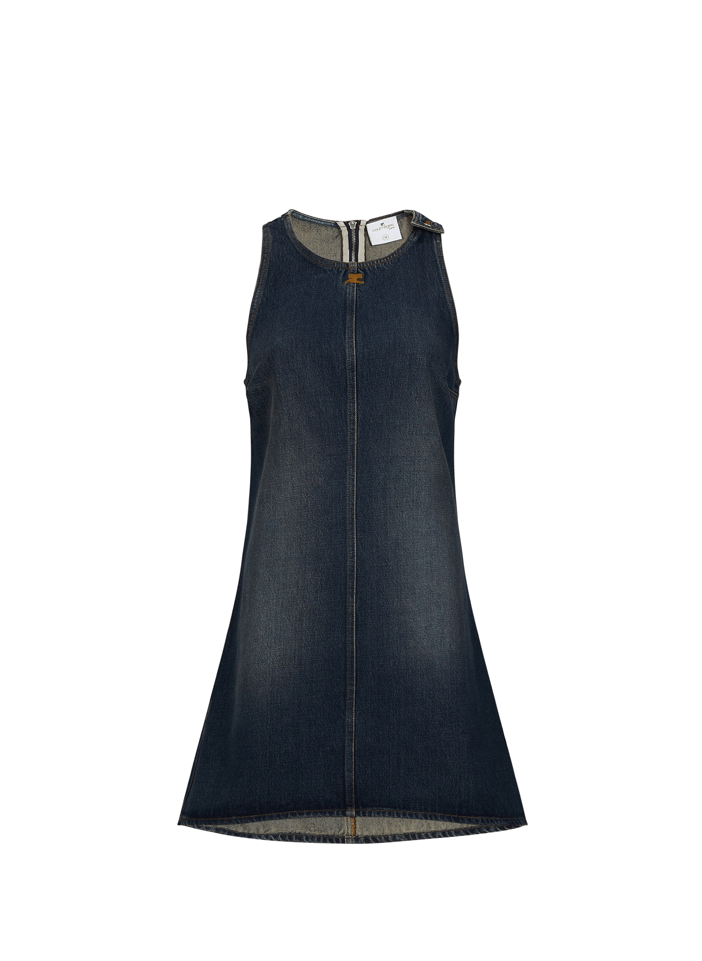 Robe courte évasée en denim de coton mélangé COURRÈGES Bleu