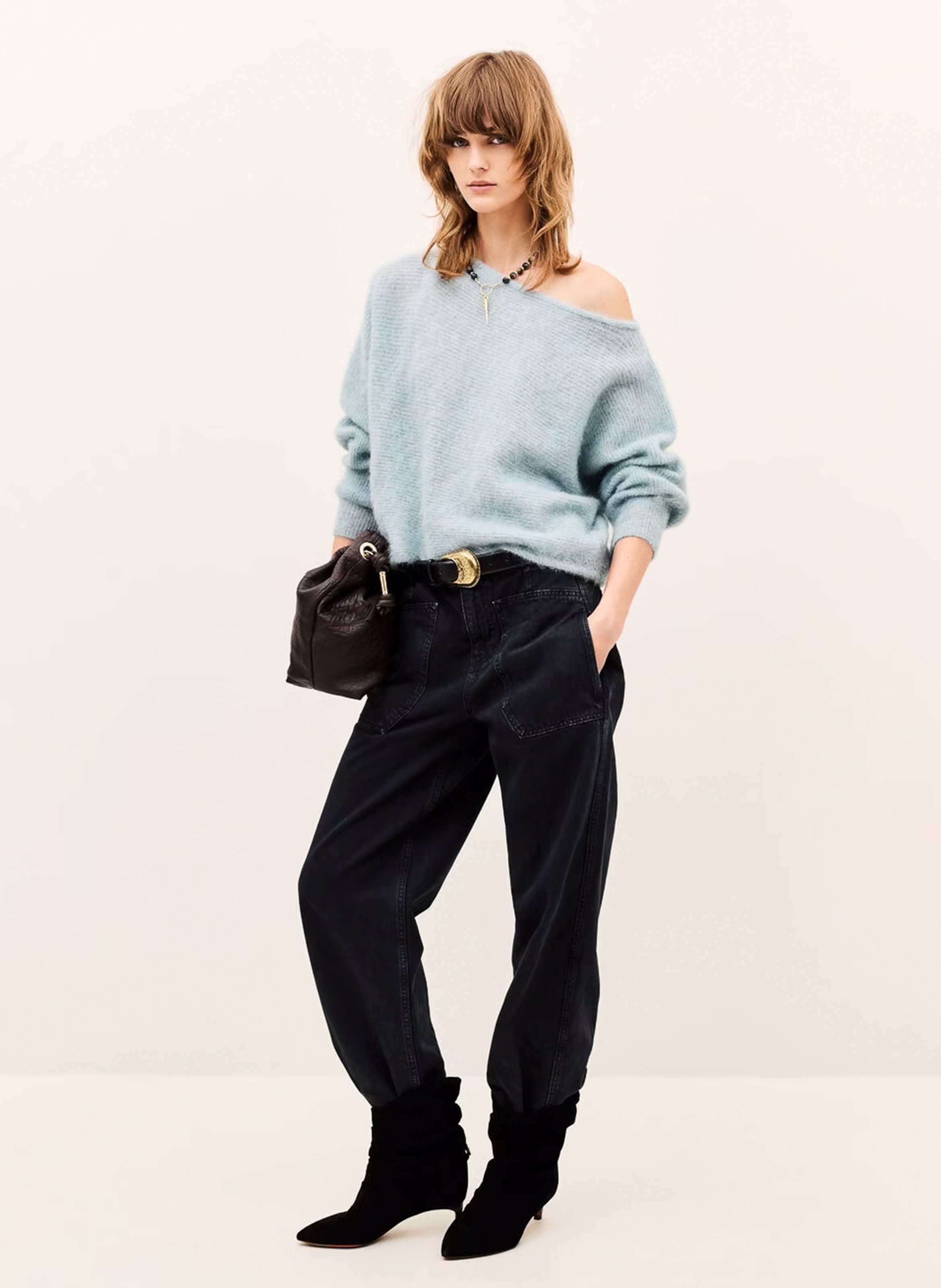 Pull ample col bateau en alpaga mélangé suela BA&SH Blauw