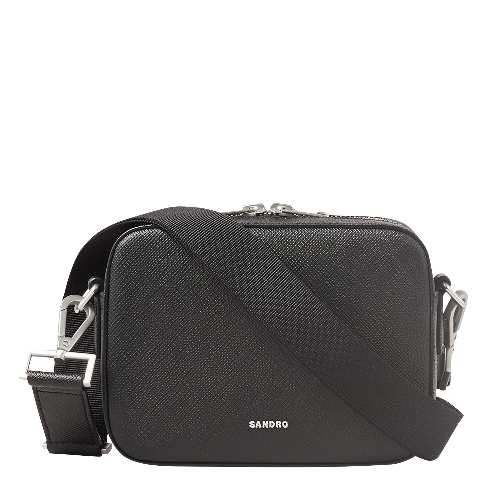 Sac bandoulière en cuir recyclé minibag hook SANDRO Noir