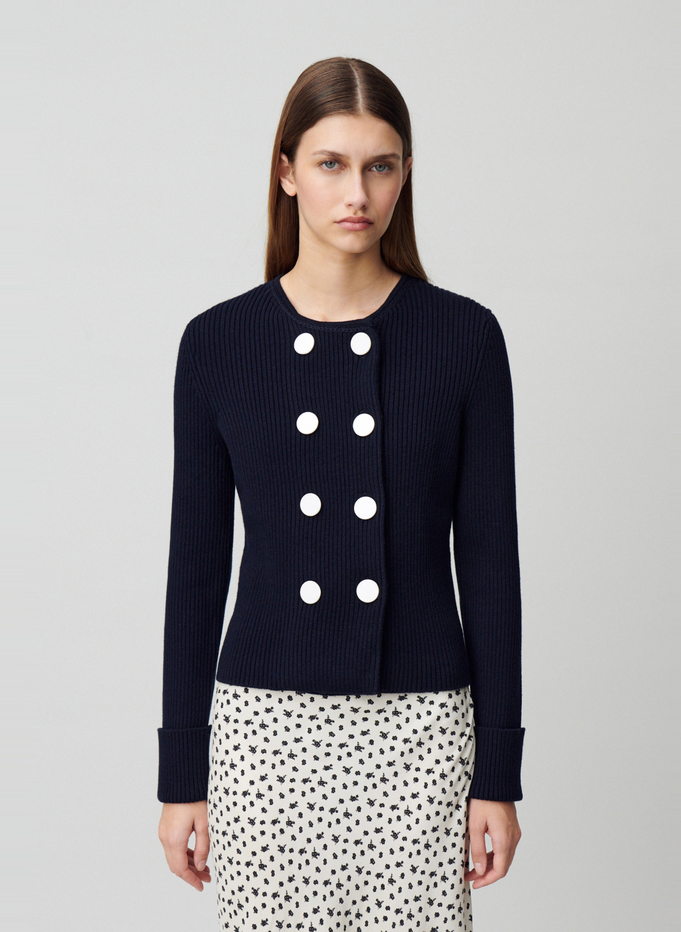 Cardigan droit col rond CLAUDIE PIERLOT Bleu