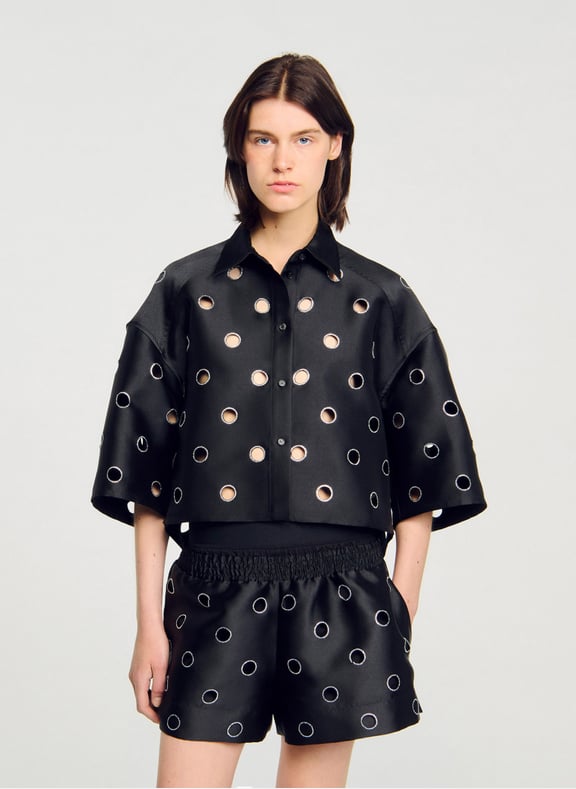 Chemise oversize aspect cuir Noir by SANDRO SANDRO Chemise oversize aspect cuir Noir