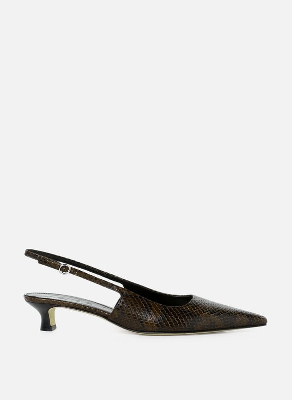 Mules à talon imprimé serpent Marron by AEYDE AEYDE Mules à talon imprimé serpent Marron