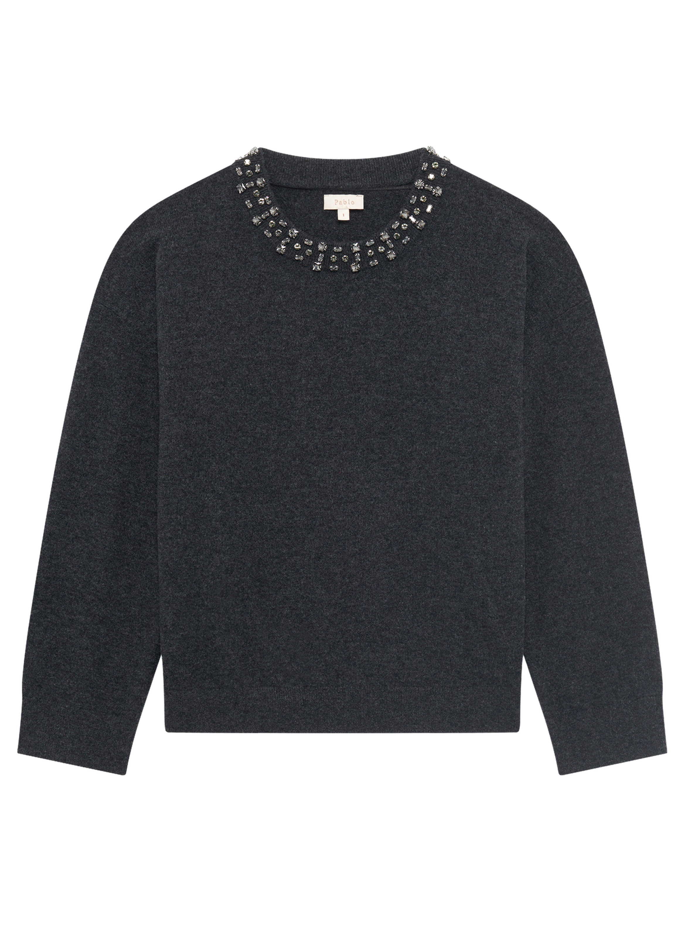 Pull en laine au col en strass - edia PABLO Gris
