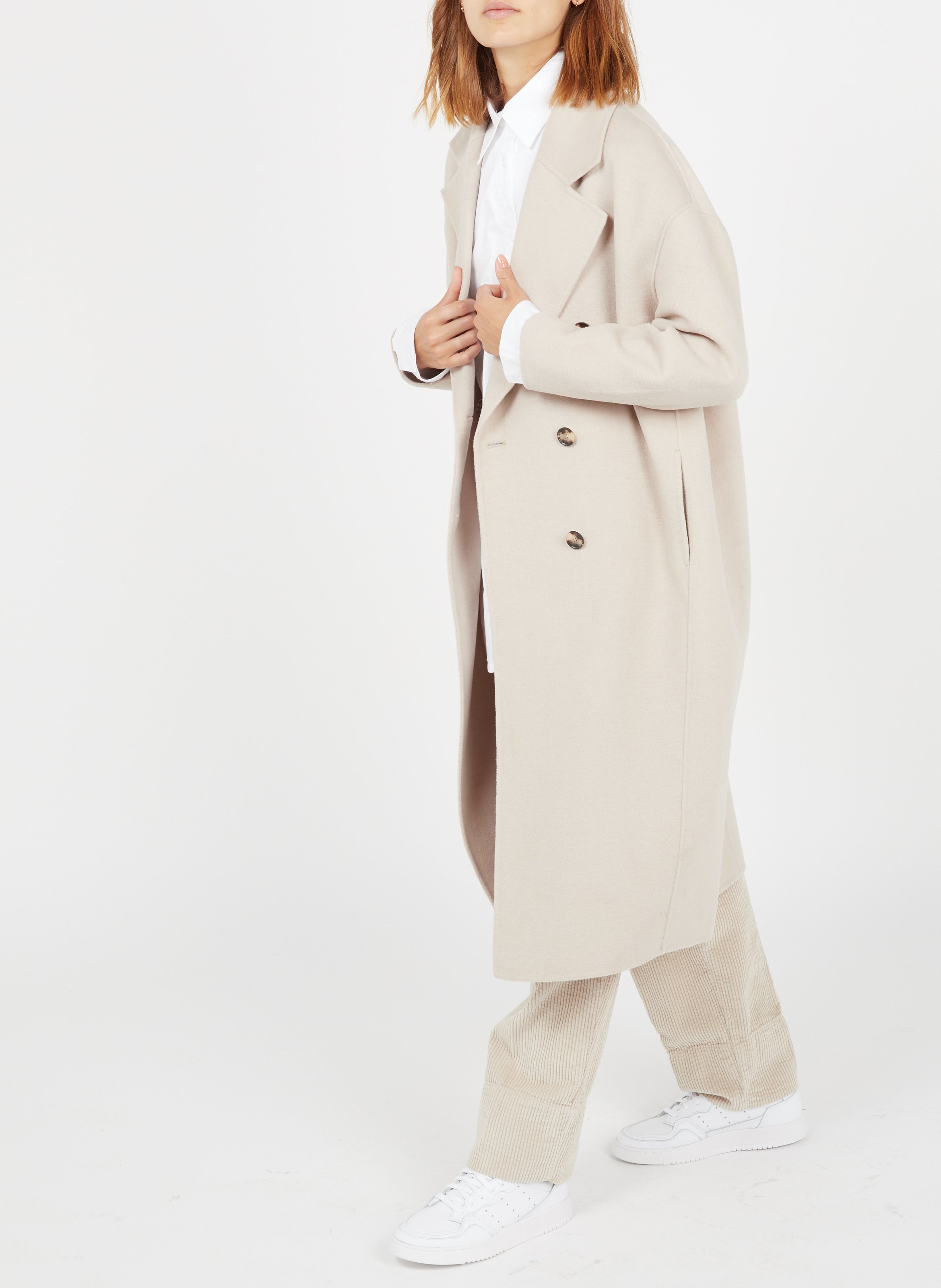 Pantalon large taille haute en velours côtelé padow AMERICAN VINTAGE Beige