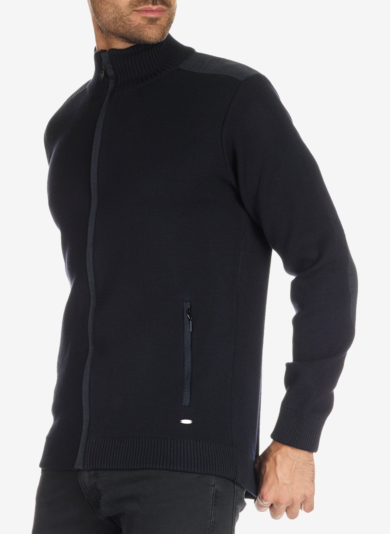 Gilet zippé à coudières en laine mélangée ARMOR-LUX Bleu