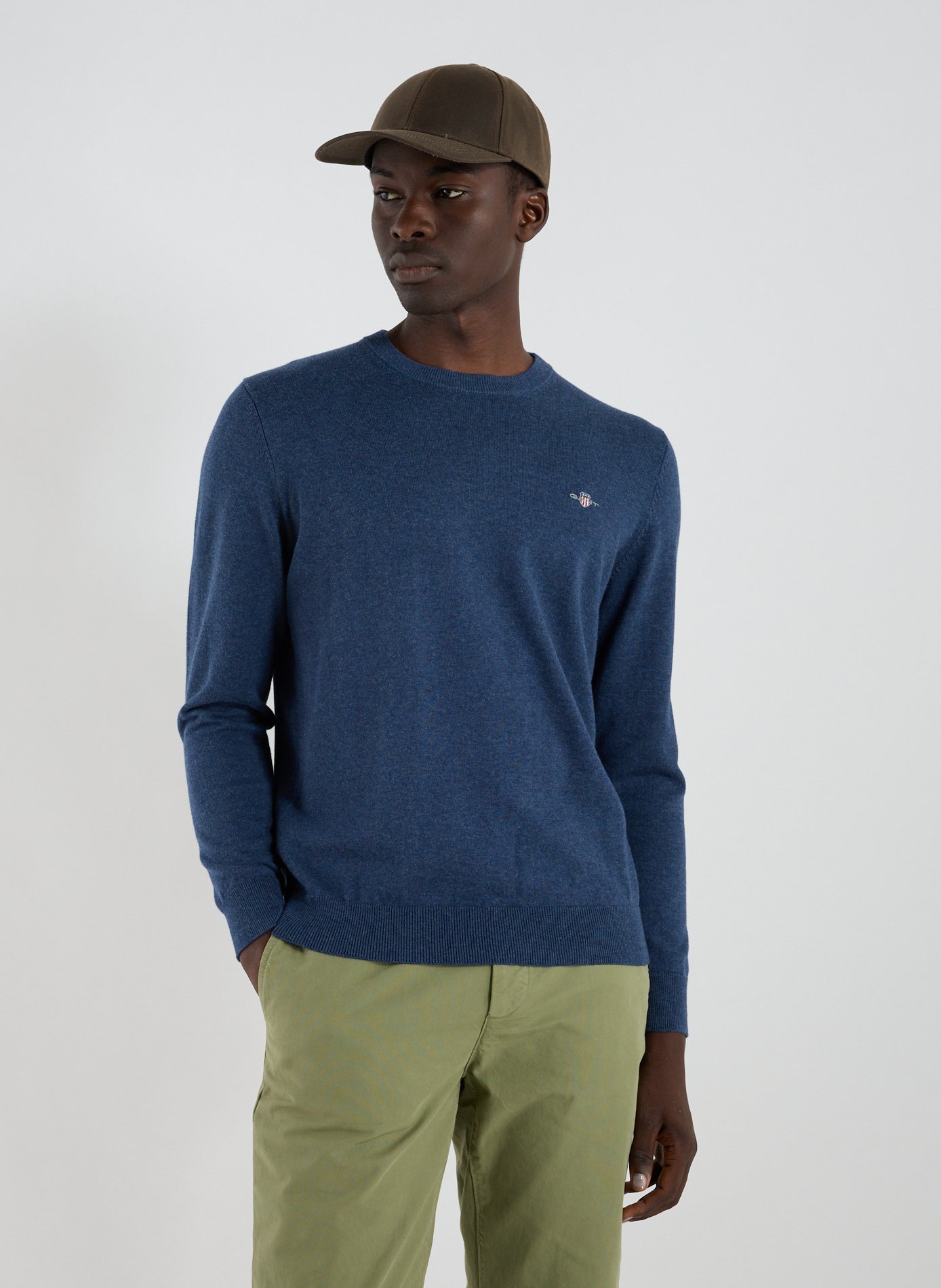 GANT Pull col rond en coton Bleu