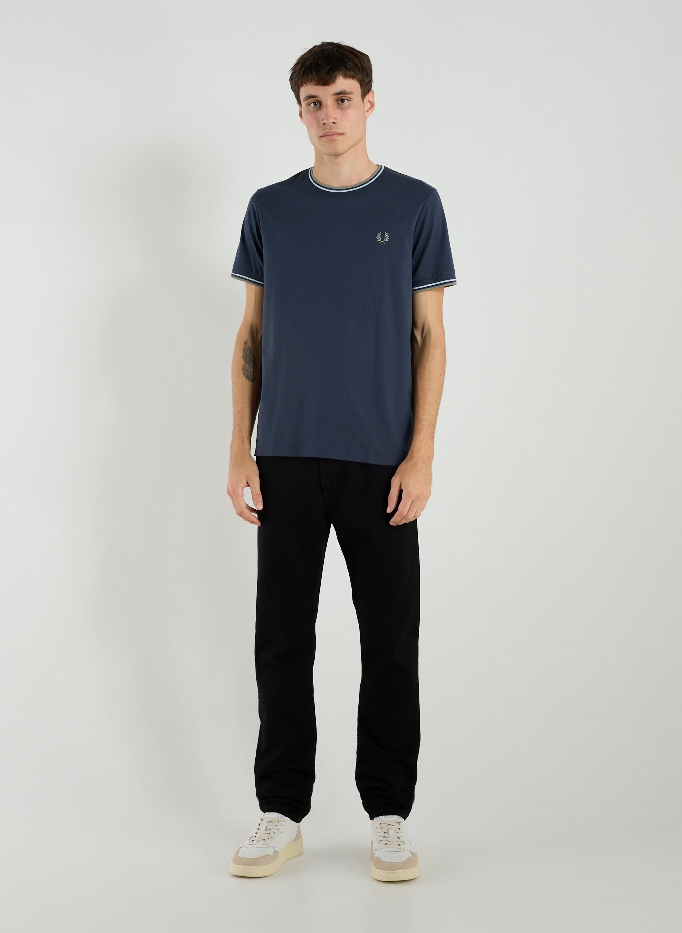 T-shirt brodé en coton FRED PERRY Bleu
