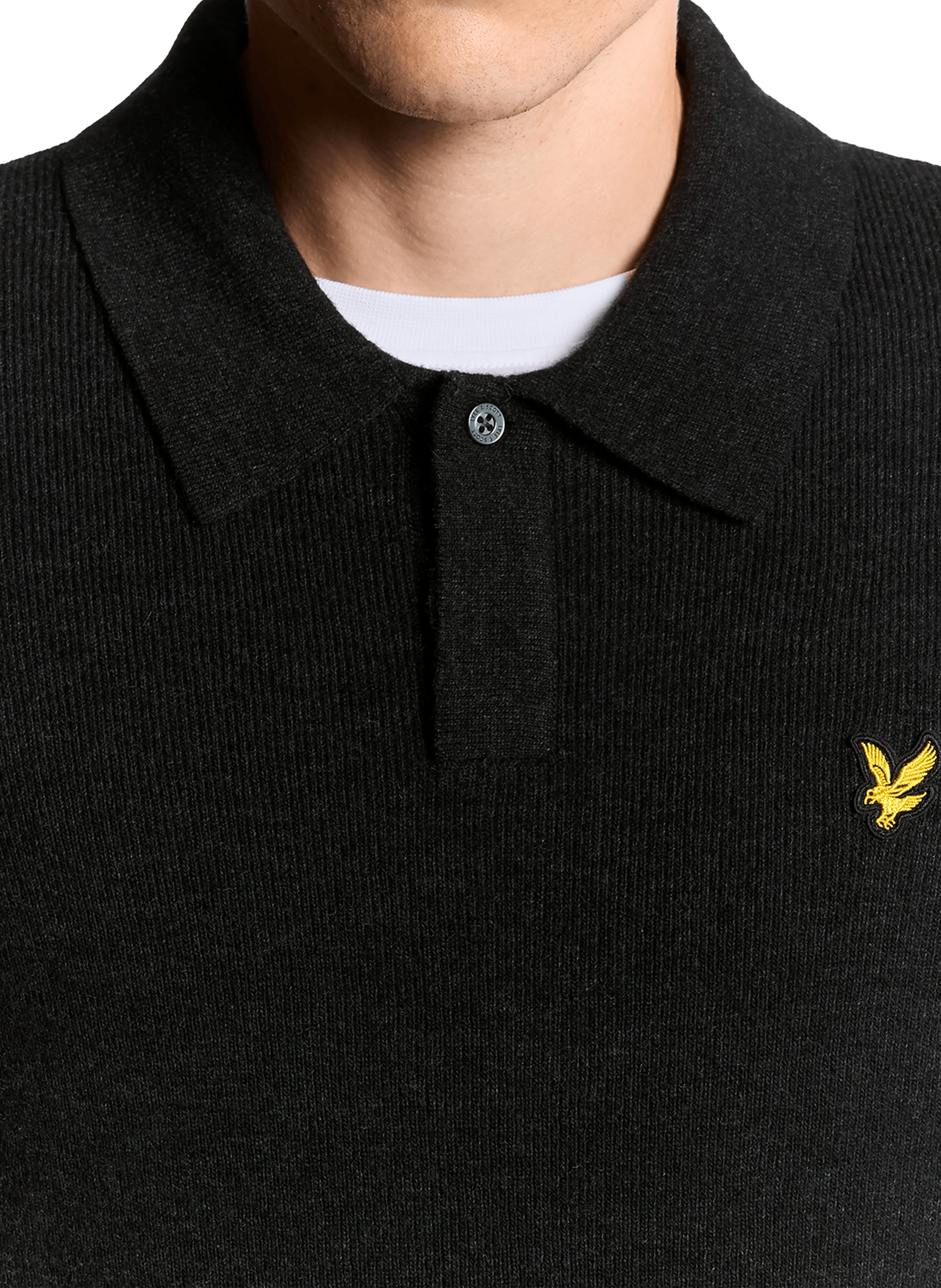 Pull polo en laine vierge mélangée LYLE & SCOTT Noir