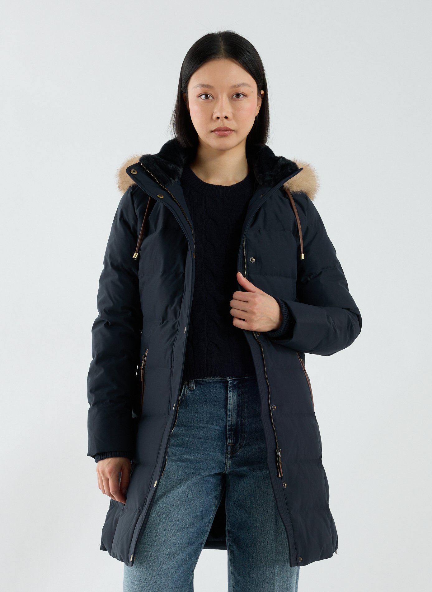 LAUREN Manteau droit à capuche Bleu