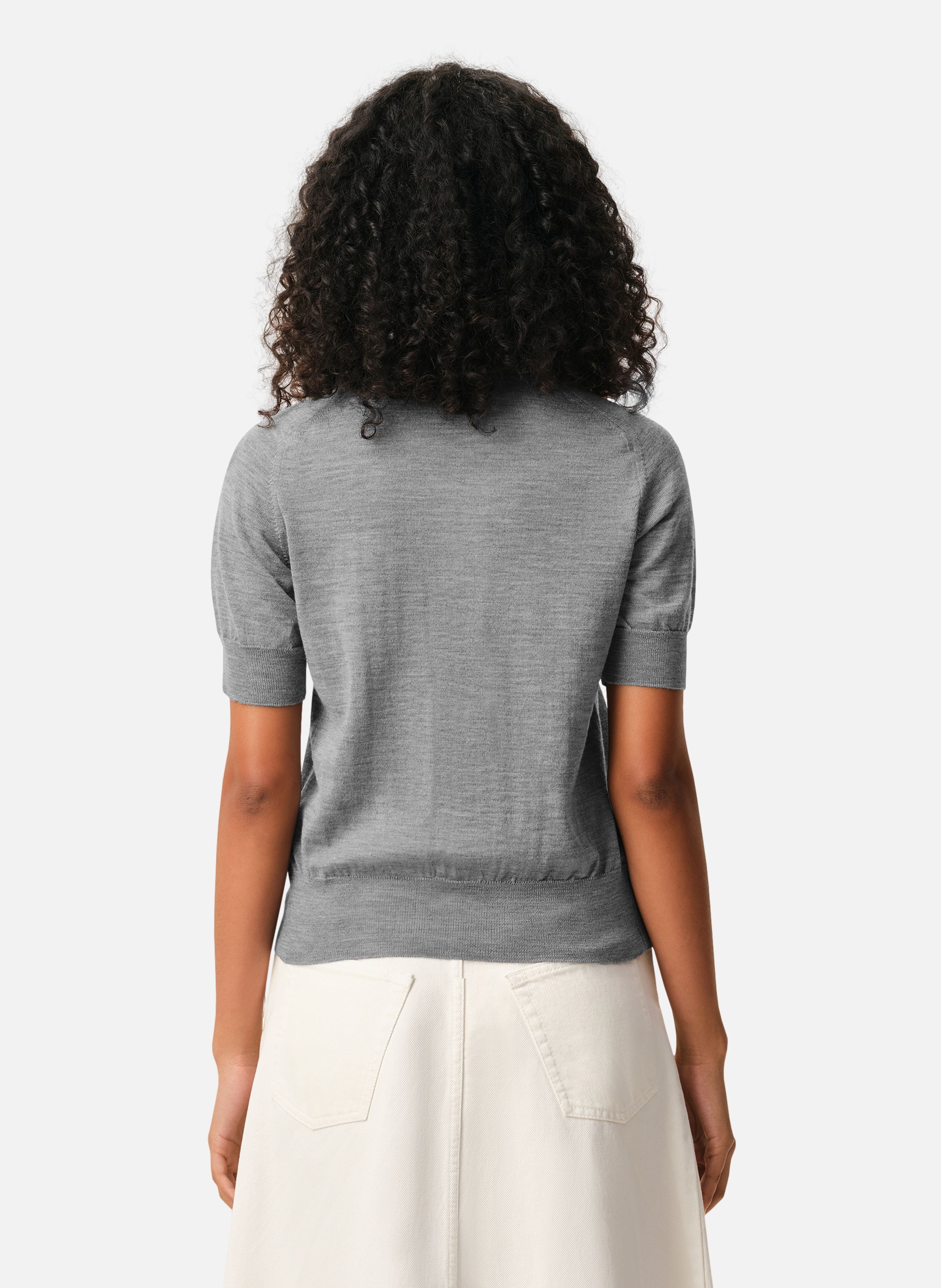 Cardigan col rond manches courtes avec ami de coeur en laine AMI PARIS Gris