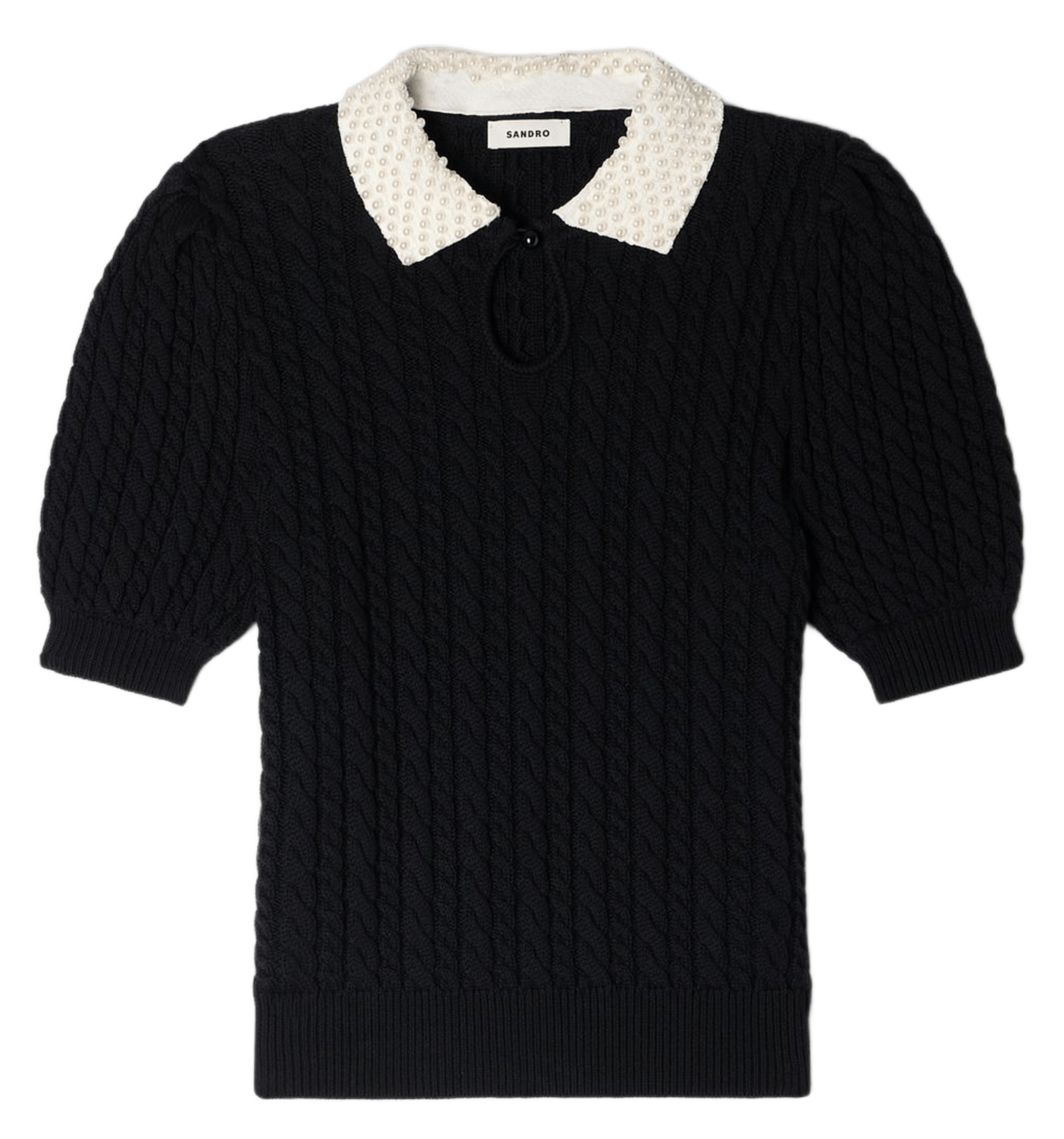 Pull col chemise en coton mélangé SANDRO Noir