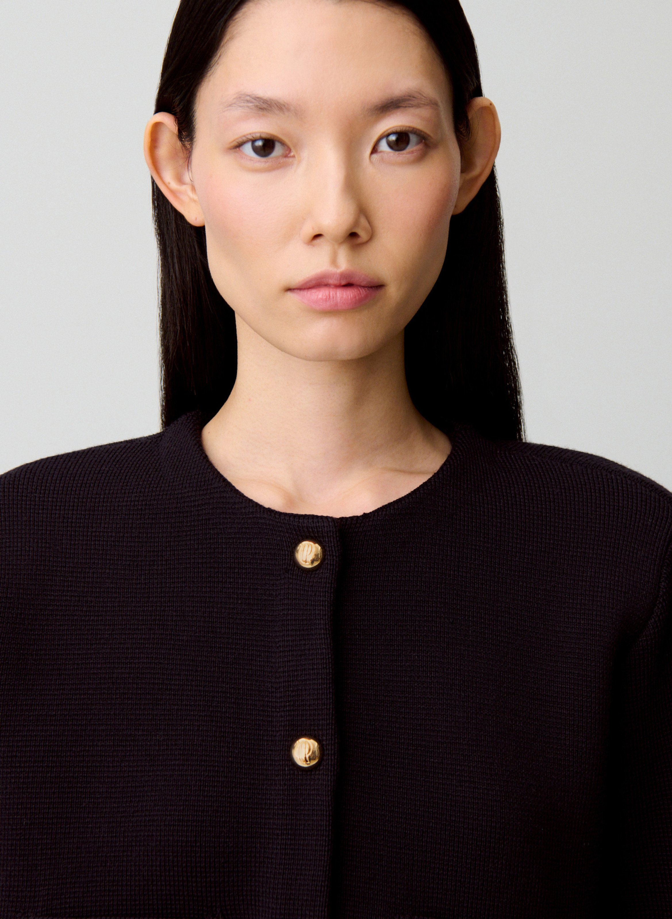 Cardigan court uni à col rayé CLAUDIE PIERLOT Bleu