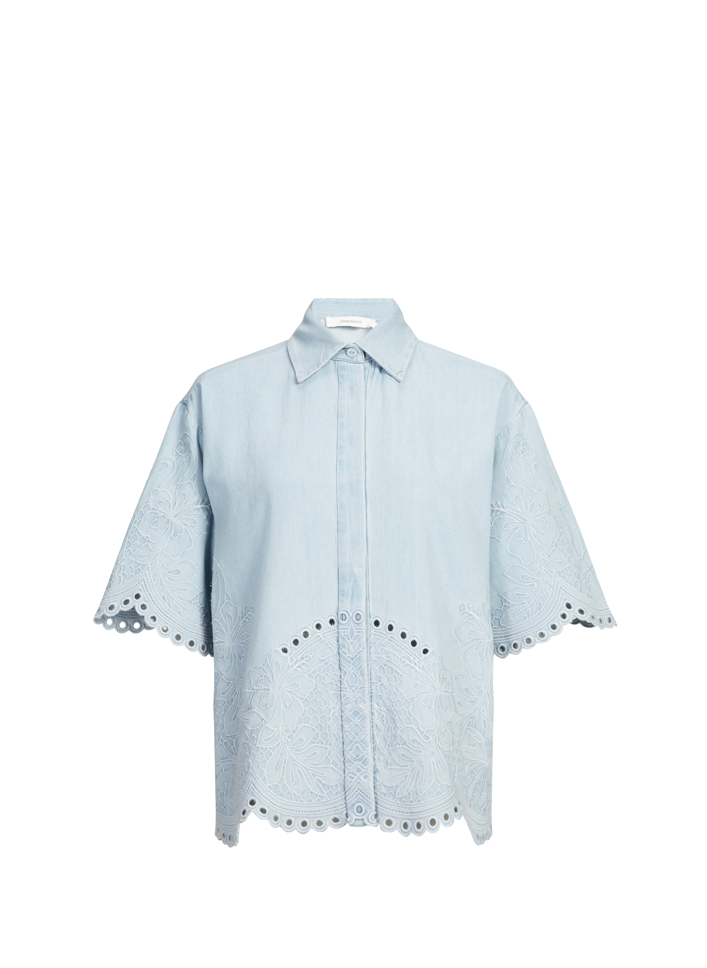 Chemise denim à manches courtes en coton ZIMMERMANN Bleu