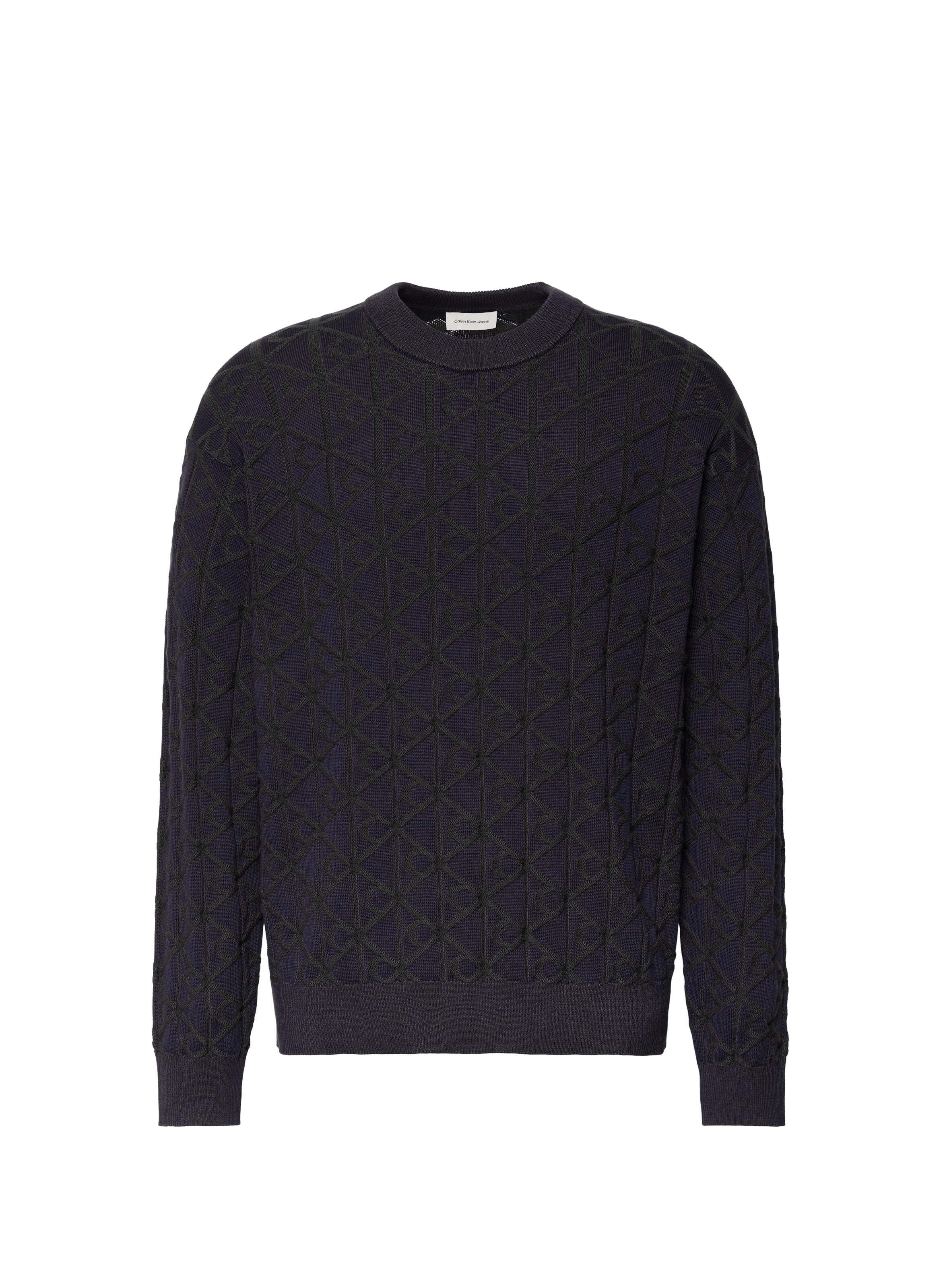 Pull droit à col rond en coton CALVIN KLEIN Gris