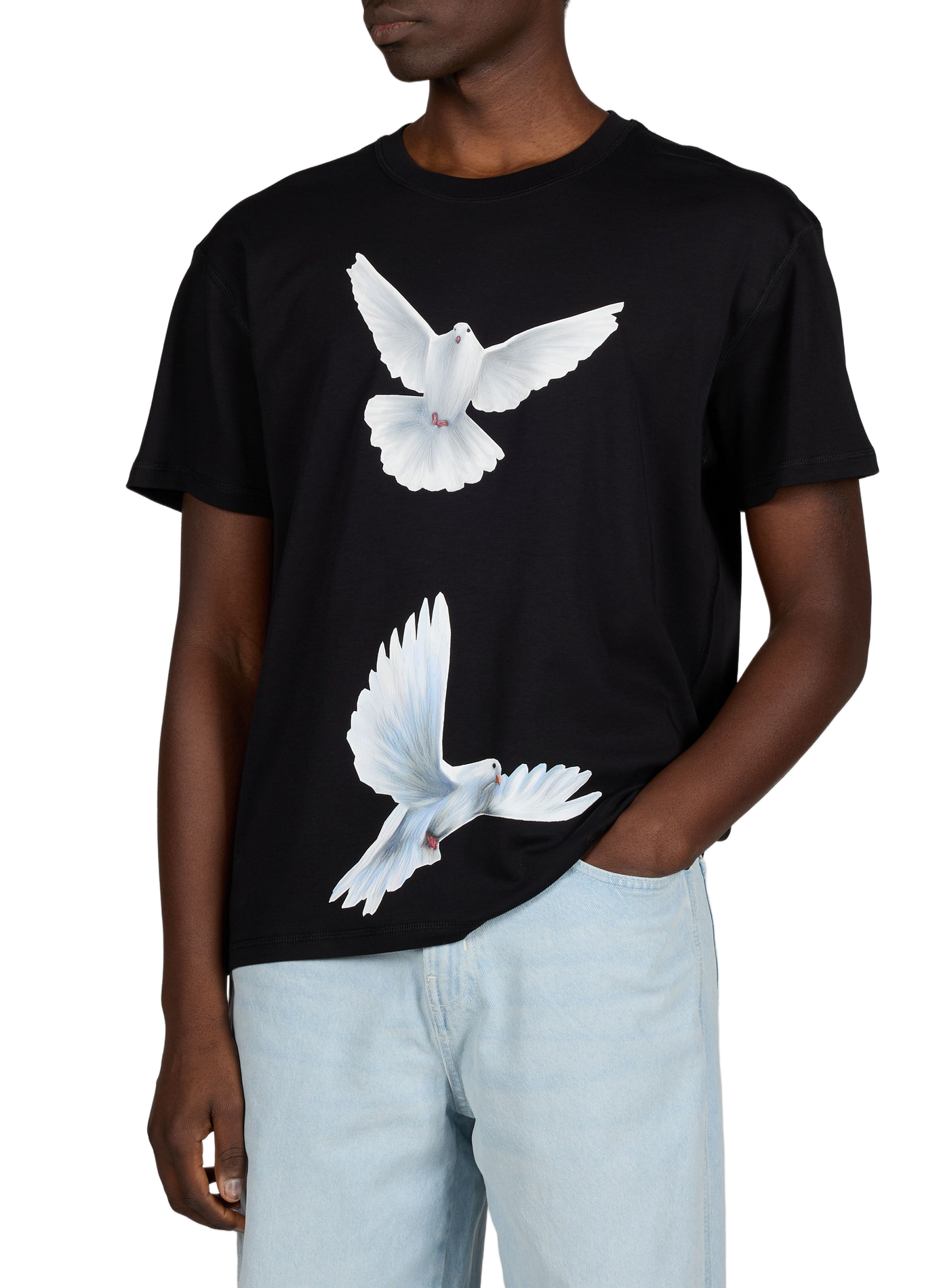 Cotton T-shirt with dove print 3 PARADIS Black
