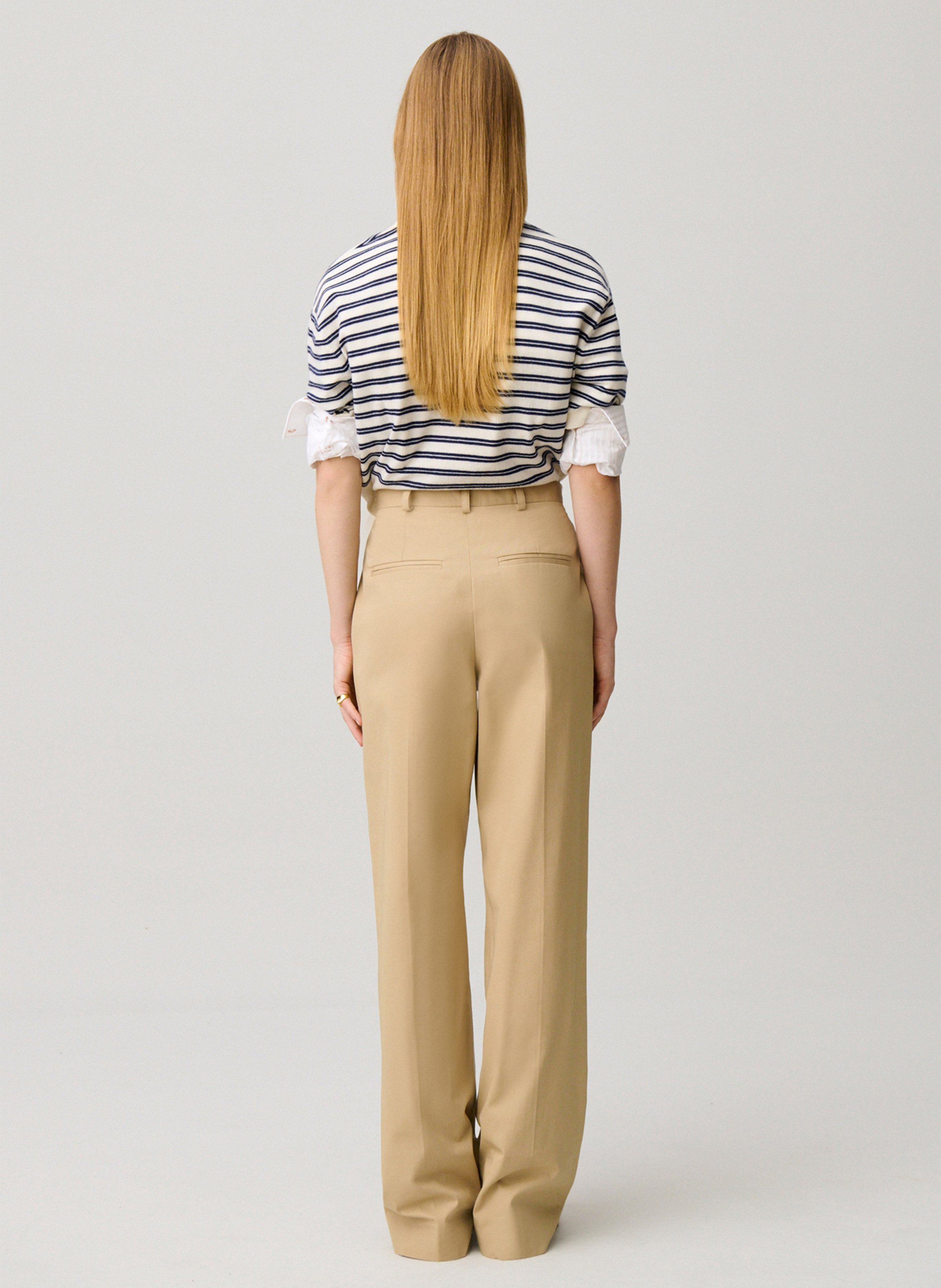 Pantalon droit taille mi-haute en coton CLAUDIE PIERLOT Beige