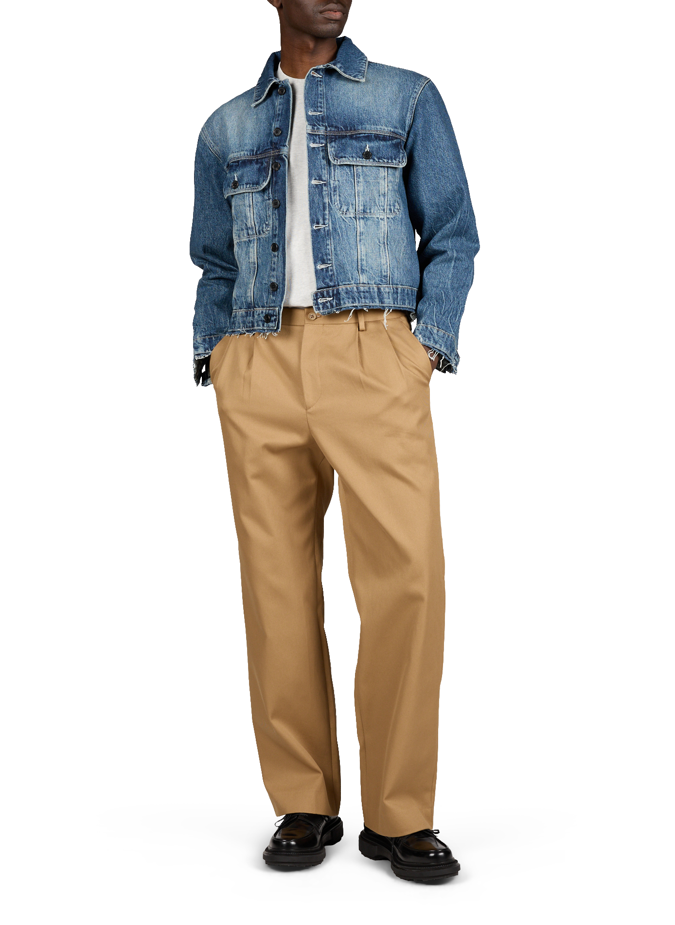 Veste délavée en denim de coton CAMIEL FORTGENS Bleu