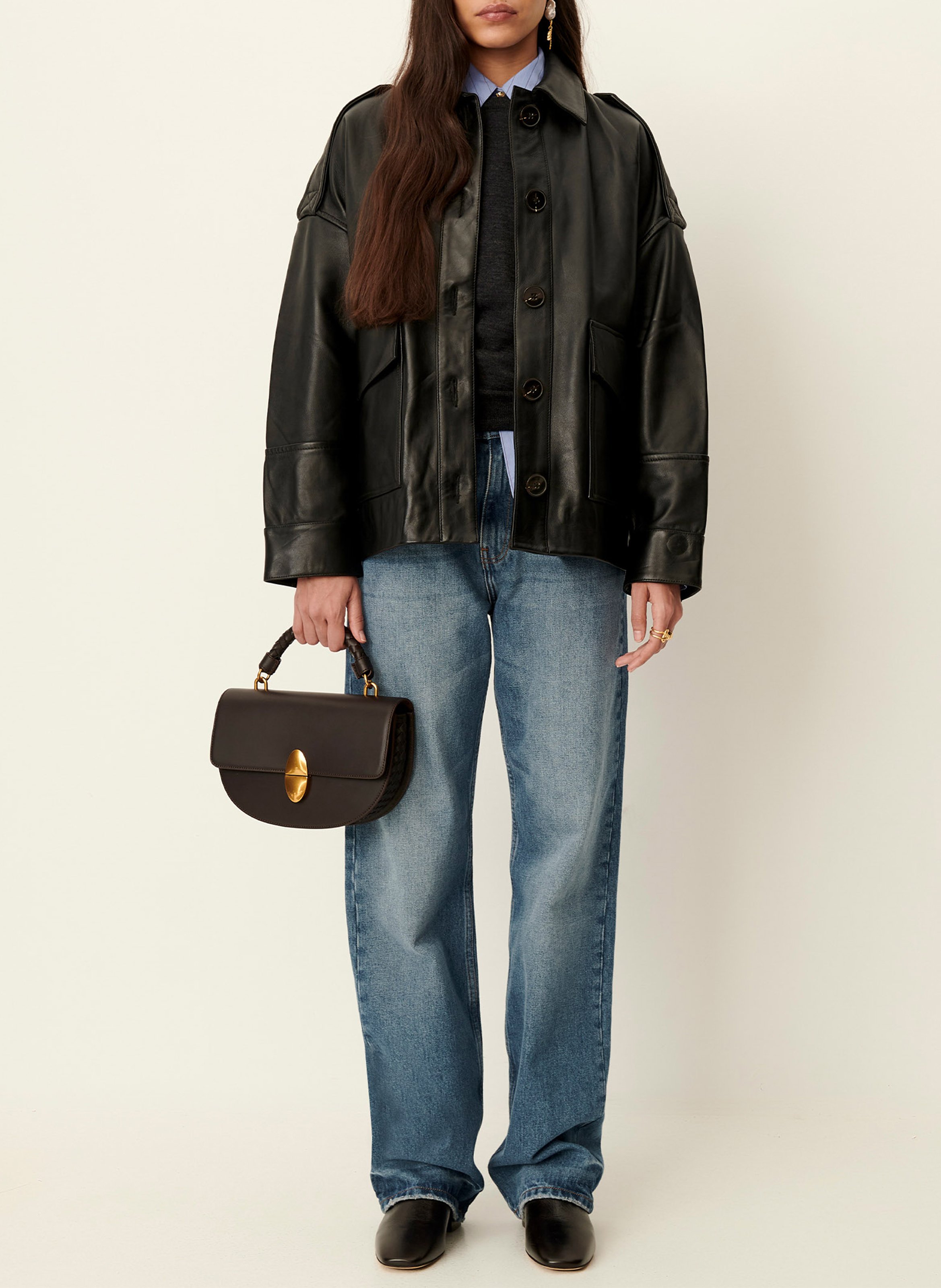 Sac bandoulière en cuir round tesoro SESSUN Marron