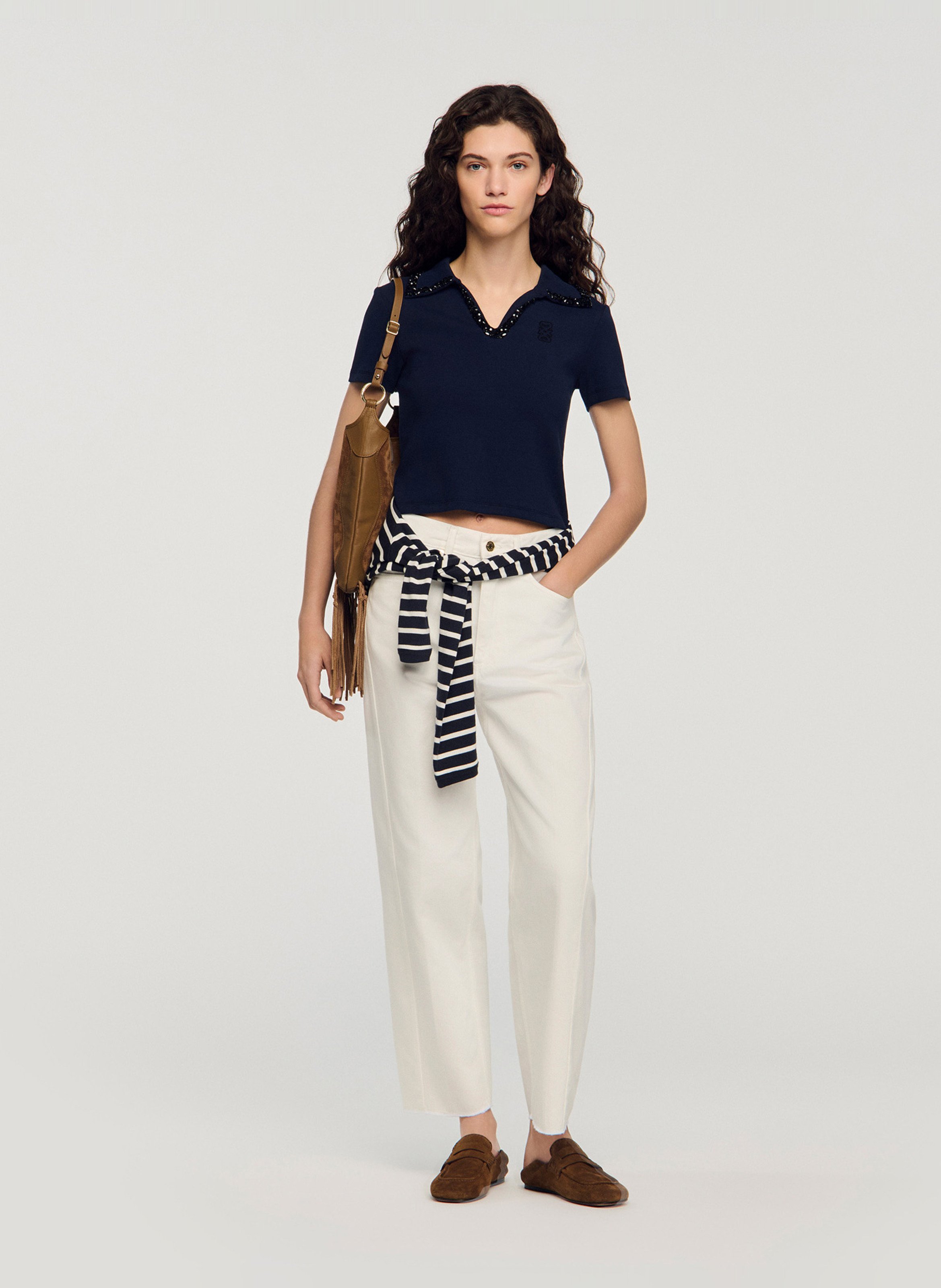 Polo droit en coton mélangé SANDRO Bleu