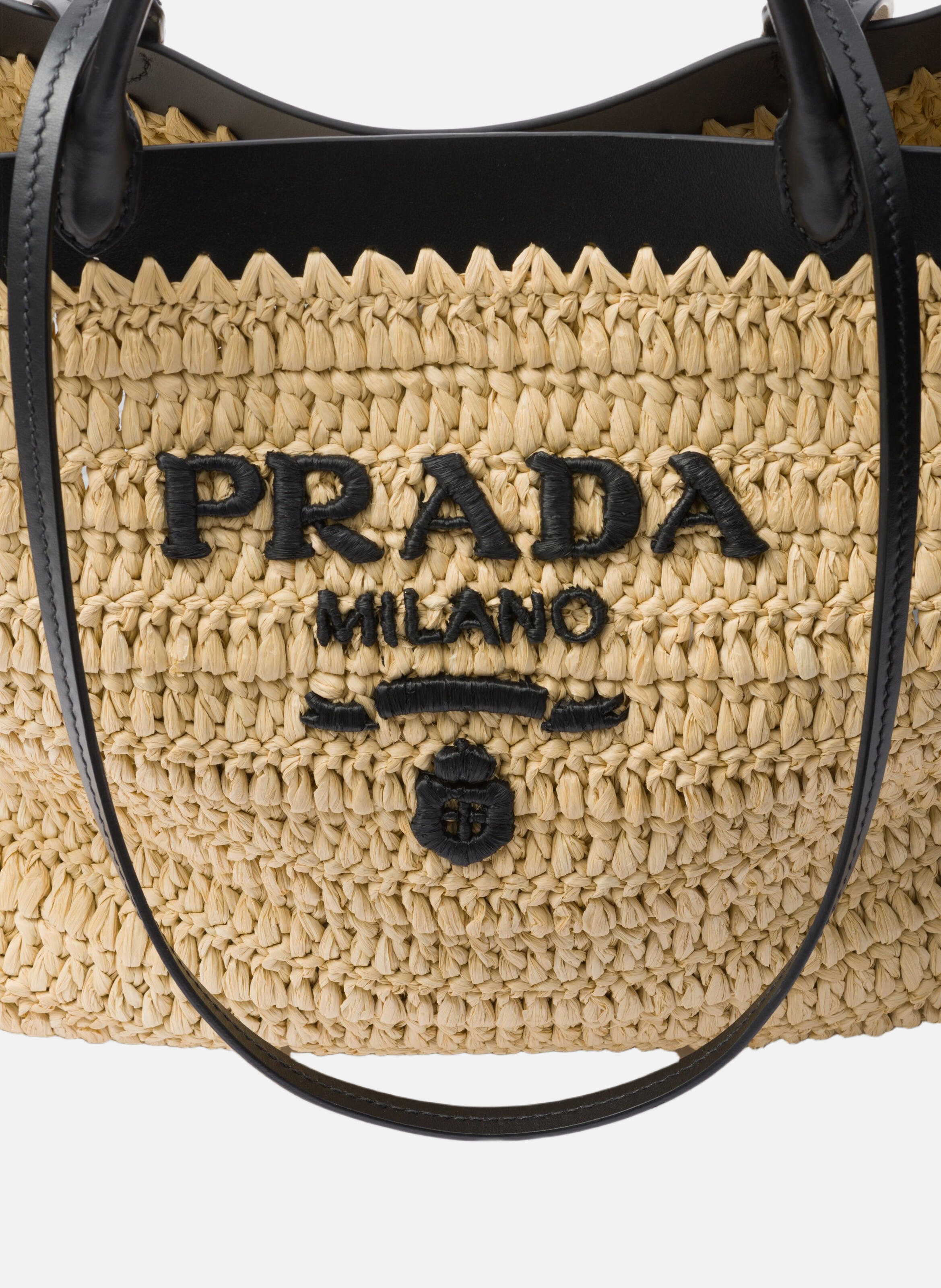 Cabas de taille moyenne en crochet et cuir PRADA Beige